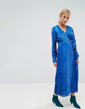 Gestuz Velvet Printed Maxi Dress with Tied Waist