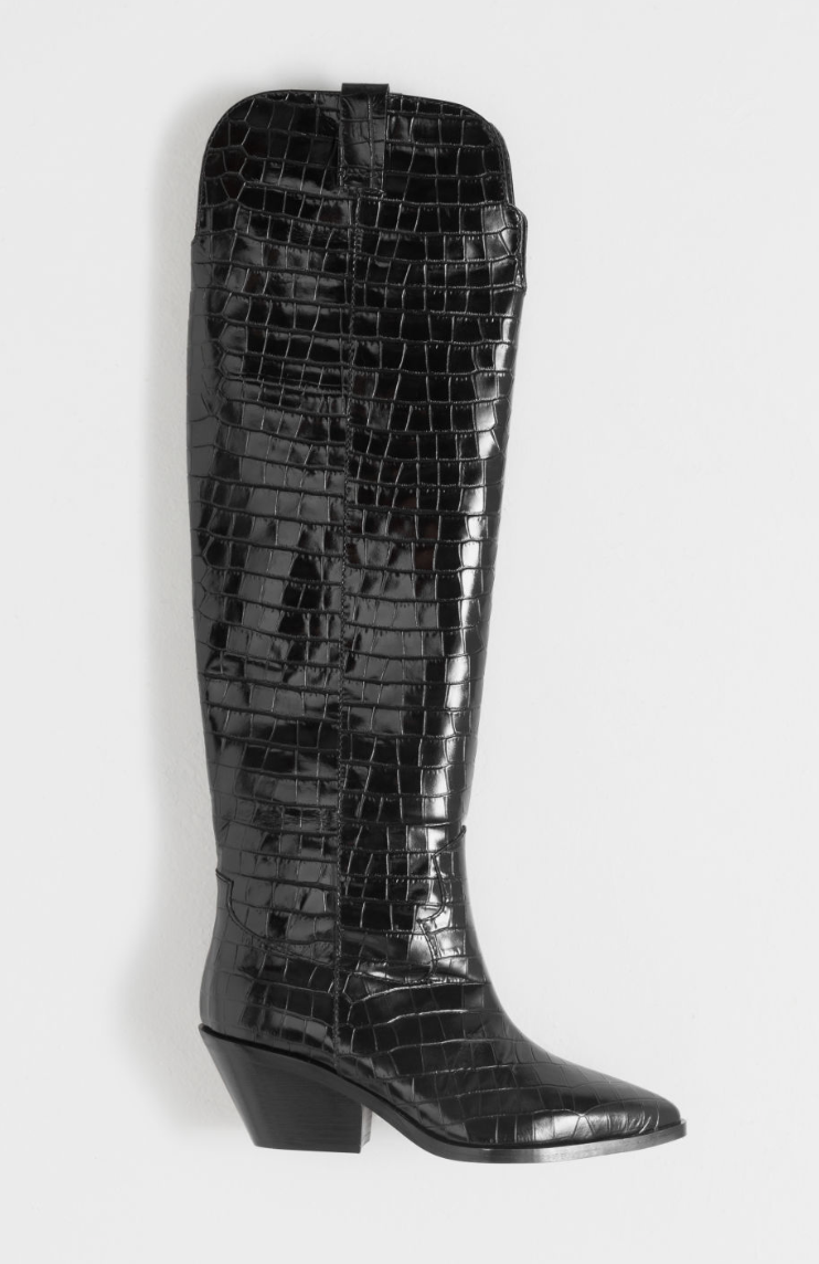 &amp; Other Stories Patent Croc Knee High Cowboy Boots