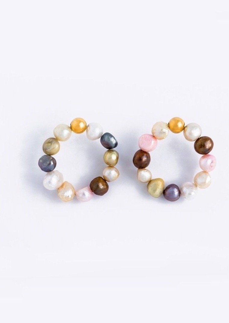 Mirit Weinstock Agate Multi Coloured Natural Pearl Hoops