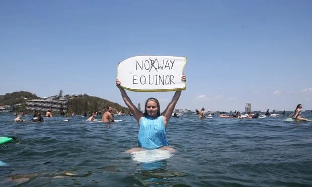 Norwegian company Equinor has abandoned plans to drill in the Great Australian Bight. In this photo from November 2019, people protest the company’s planned deepwater oil drilling.  Photograph: Jason Obrien/EPA