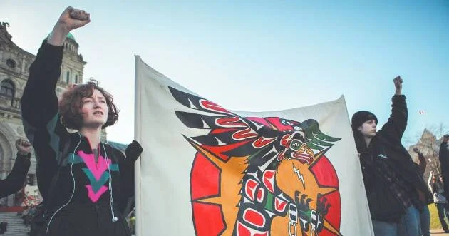 The fight continues: indigenous groups and their allies blockade government buildings in Victoria, Canada to protest a natural gas pipeline through Wet'suwet'en territory. Zuma Press inc/Alamy