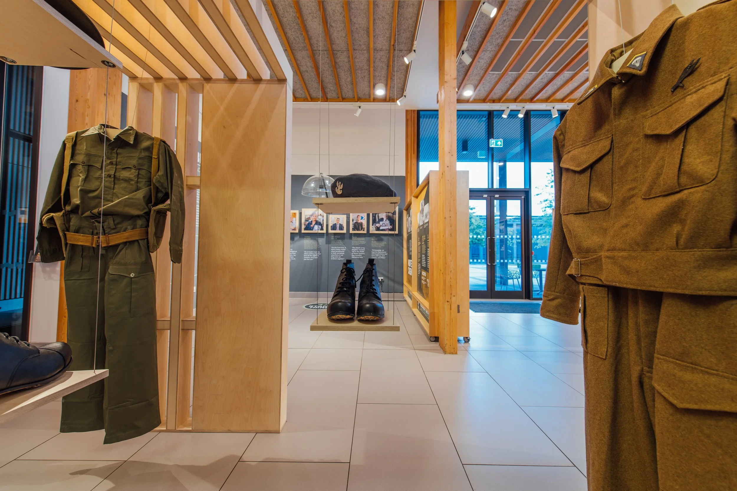 Plywood pavilion exhibition design and fabrication by Dual Works for the National Memorial Arboretum 