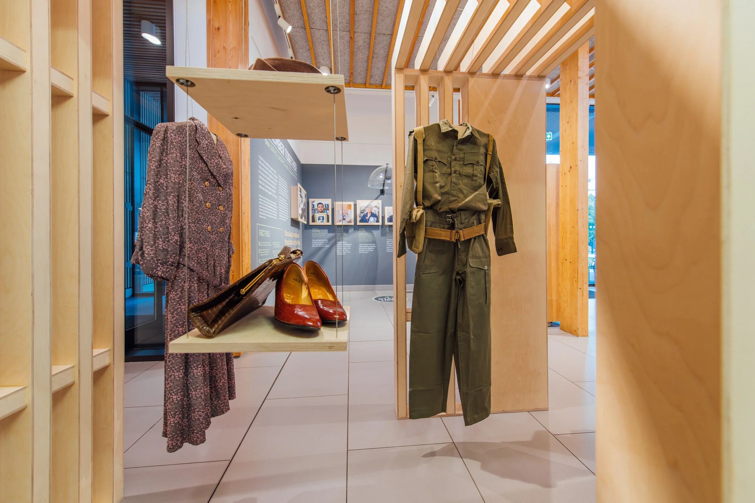 Plywood pavilion exhibition design and fabrication by Dual Works for the National Memorial Arboretum 