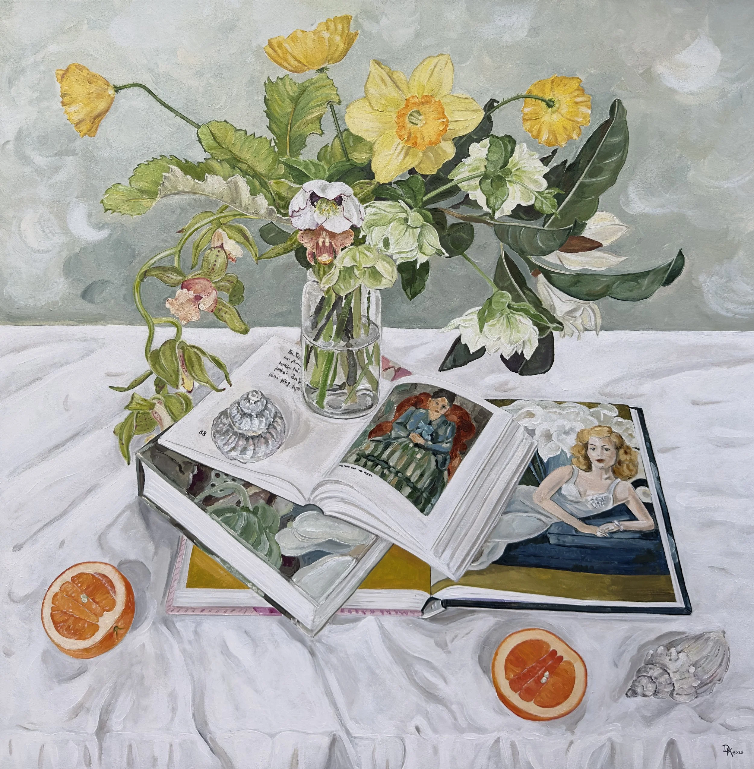 August Blooms With Art Books & Shells