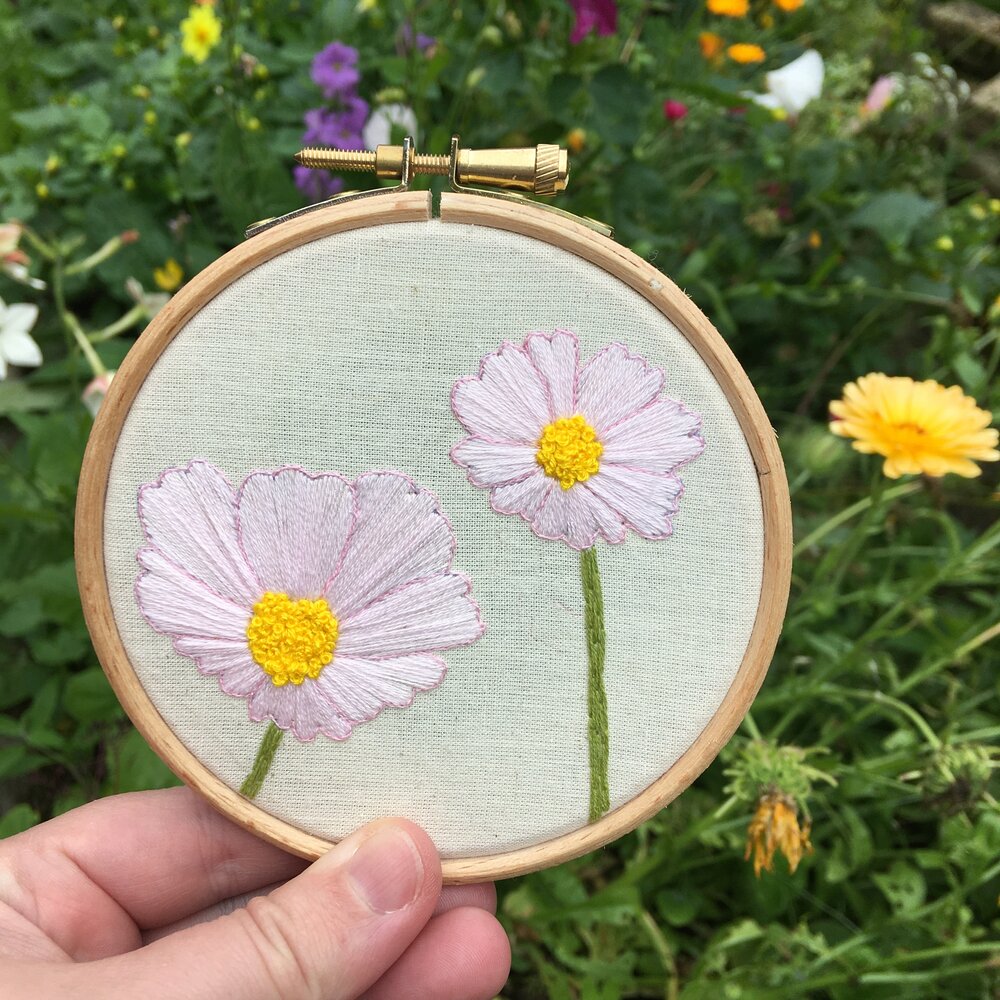 Pink Cosmos Flower Embroidery Kit Flowers Embroidery Kit Botanical  Embroidery Kit Cosmos Flower Needlecraft Kit Floral Embroidery 