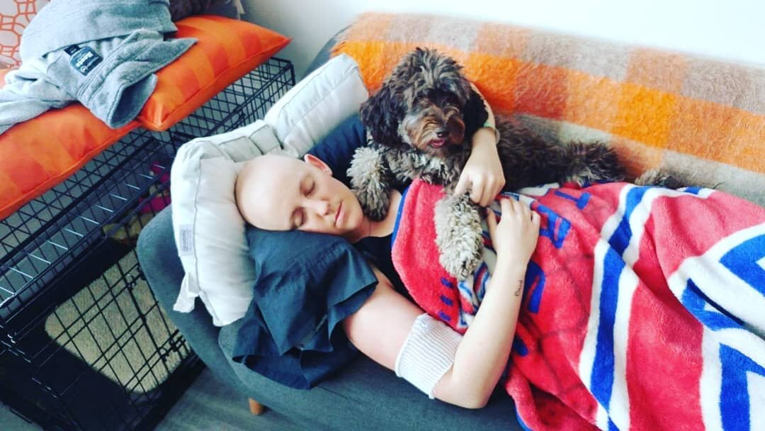 Napping with my pup Nutella after chemo