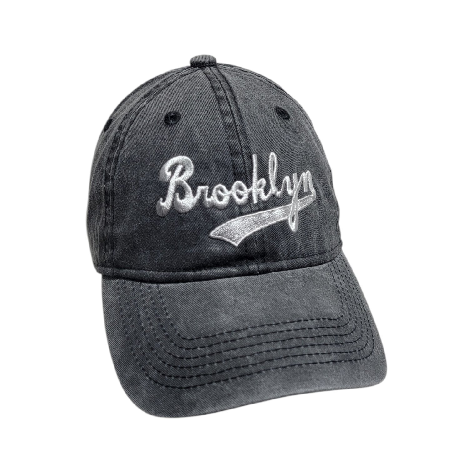 Brooklyn Hat baseball script adults washed denim black