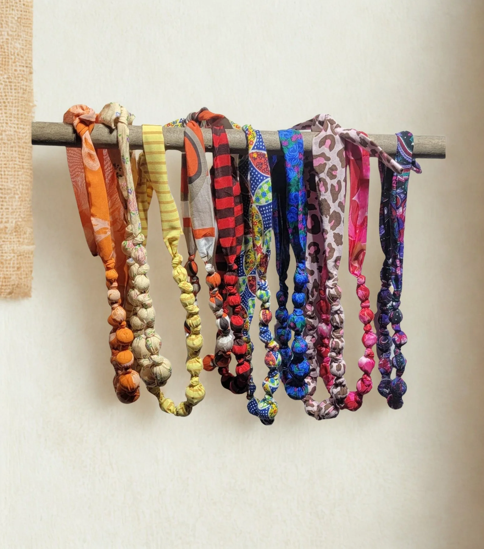 Hand-Made Wooden, Upcycle Fabric Necklace.