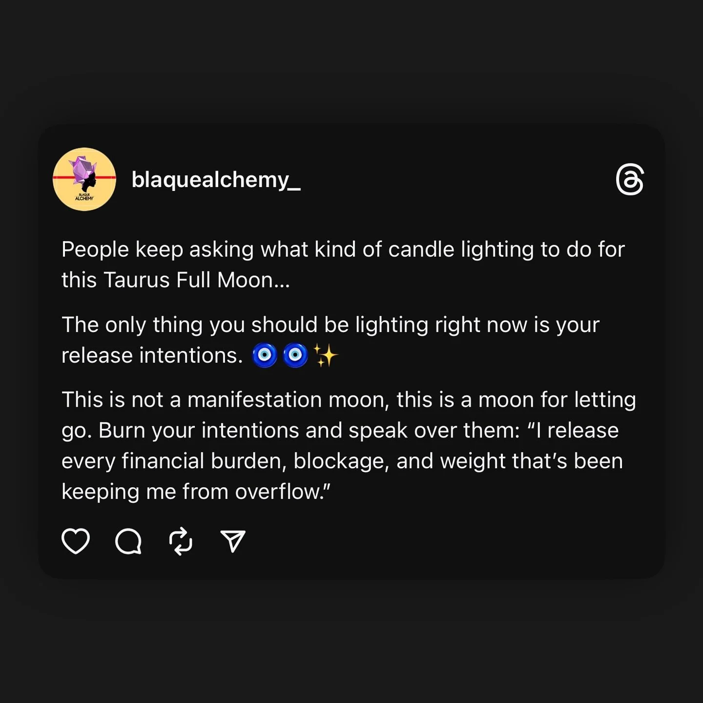 Today&rsquo;s Taurus Full Moon isn&rsquo;t about calling in more money. It&rsquo;s about releasing everything that&rsquo;s blocking it.

Let go of the energy of struggle. Let go of the mindset that says you have to work yourself into the ground to be