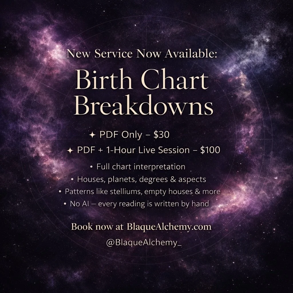 Need help understanding your birth chart? Most readings/interpretations just give you your Sun sign and a few keywords. This isn&rsquo;t that! 

The Birth Chart Breakdown is a full interpretation of your natal chart, typed by hand, and grounded in re