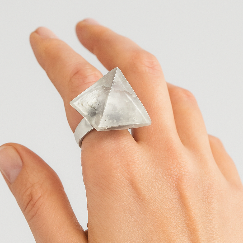 Genuine Quartz Pyramid Ring