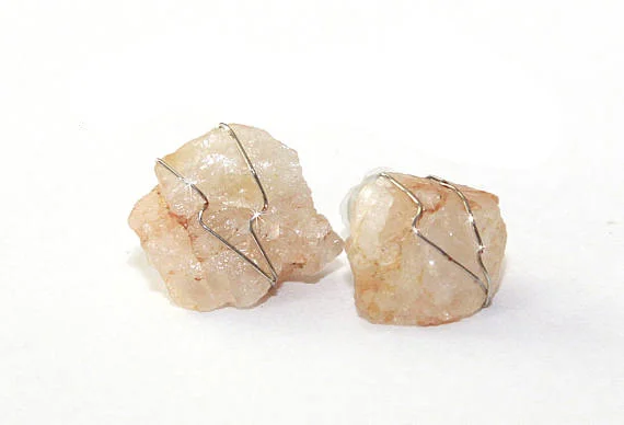 Silver Wire Wrapped Tangerine Quartz Sunstone Earrings