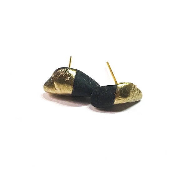Black and gold dipped balance healing stone stud earrings