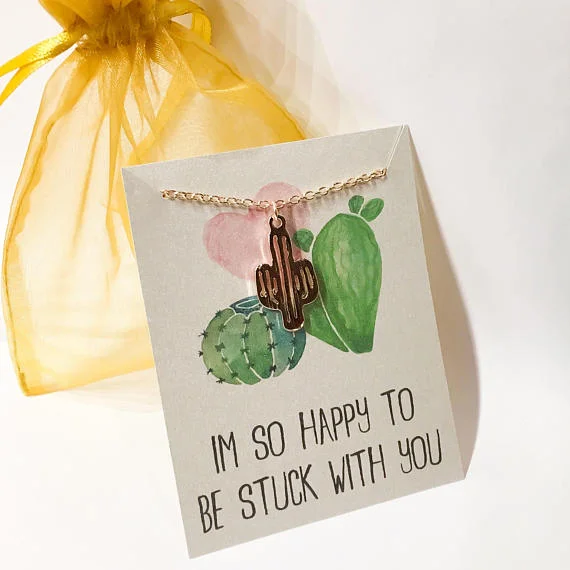 Happy to be stuck with you cactus necklace