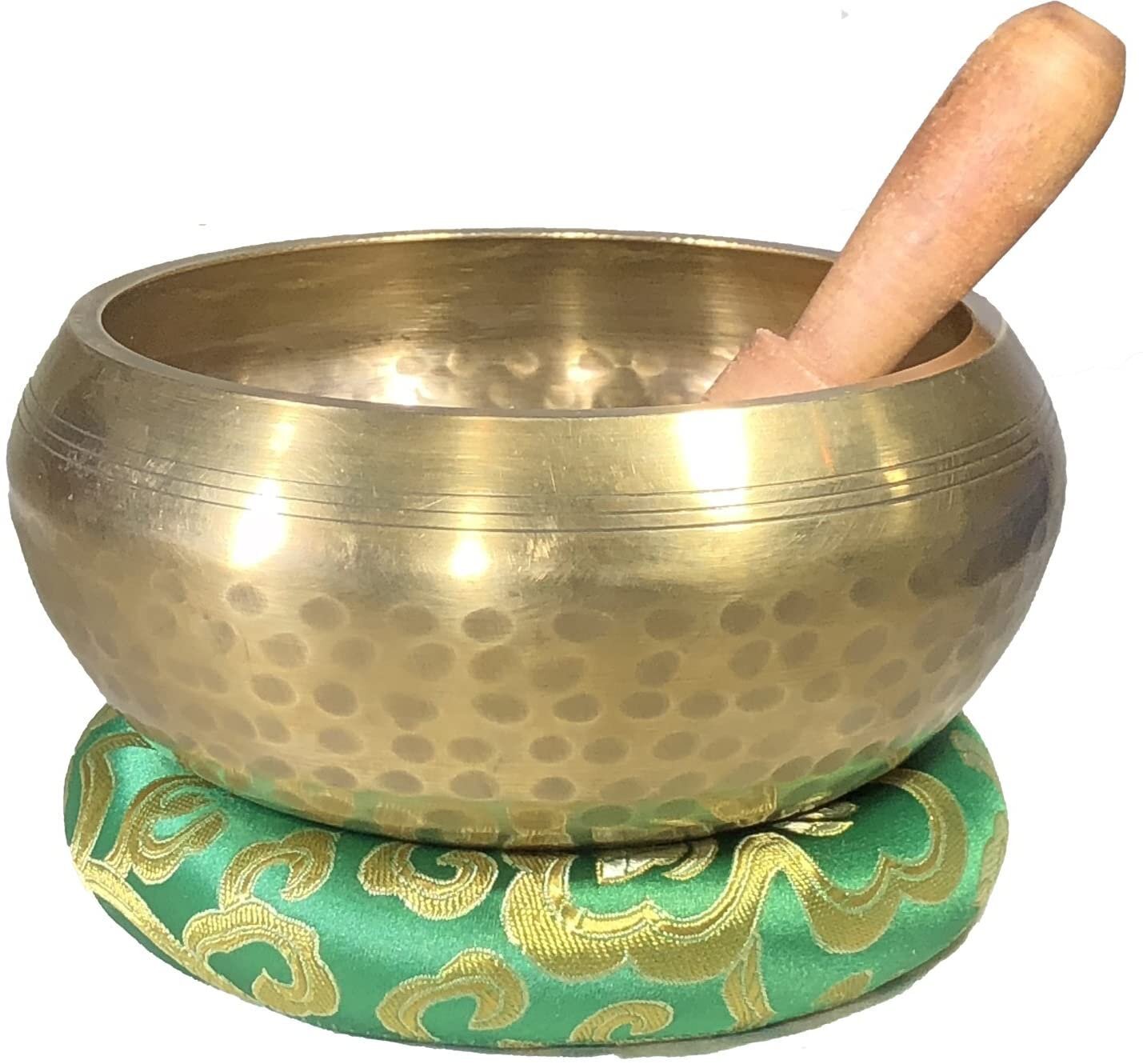 5" Gold Tibetan Meditation Yoga Hand Hammered Singing Bowl Tuned to B with Striker and pillow