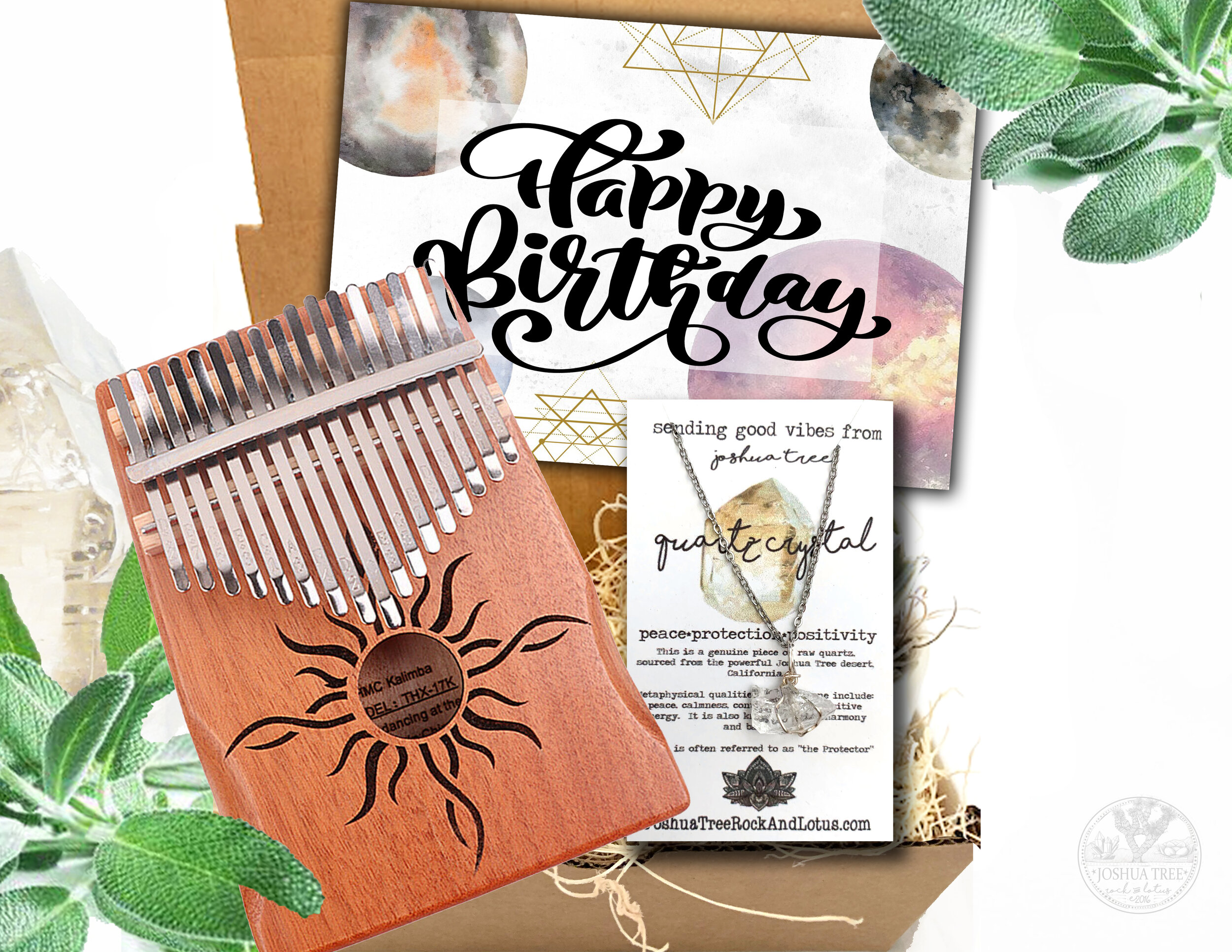 Kalimba and Quartz Necklace Birthday Gift Box