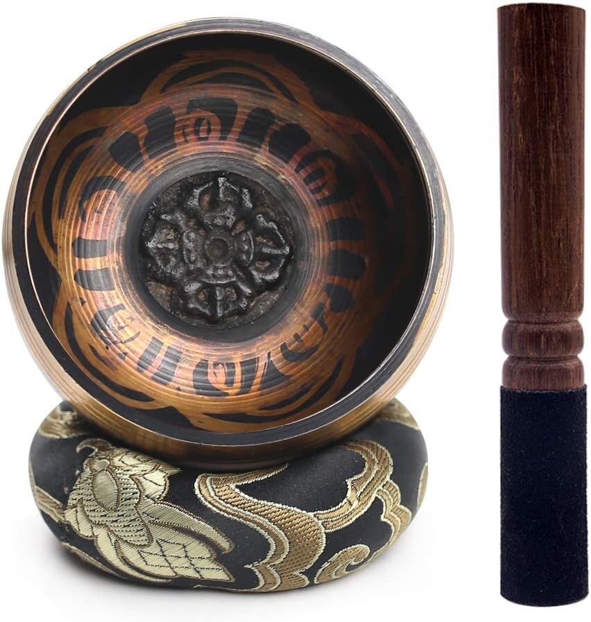 "Black Lotus" singing bowl set with Striker and Silk Cushion