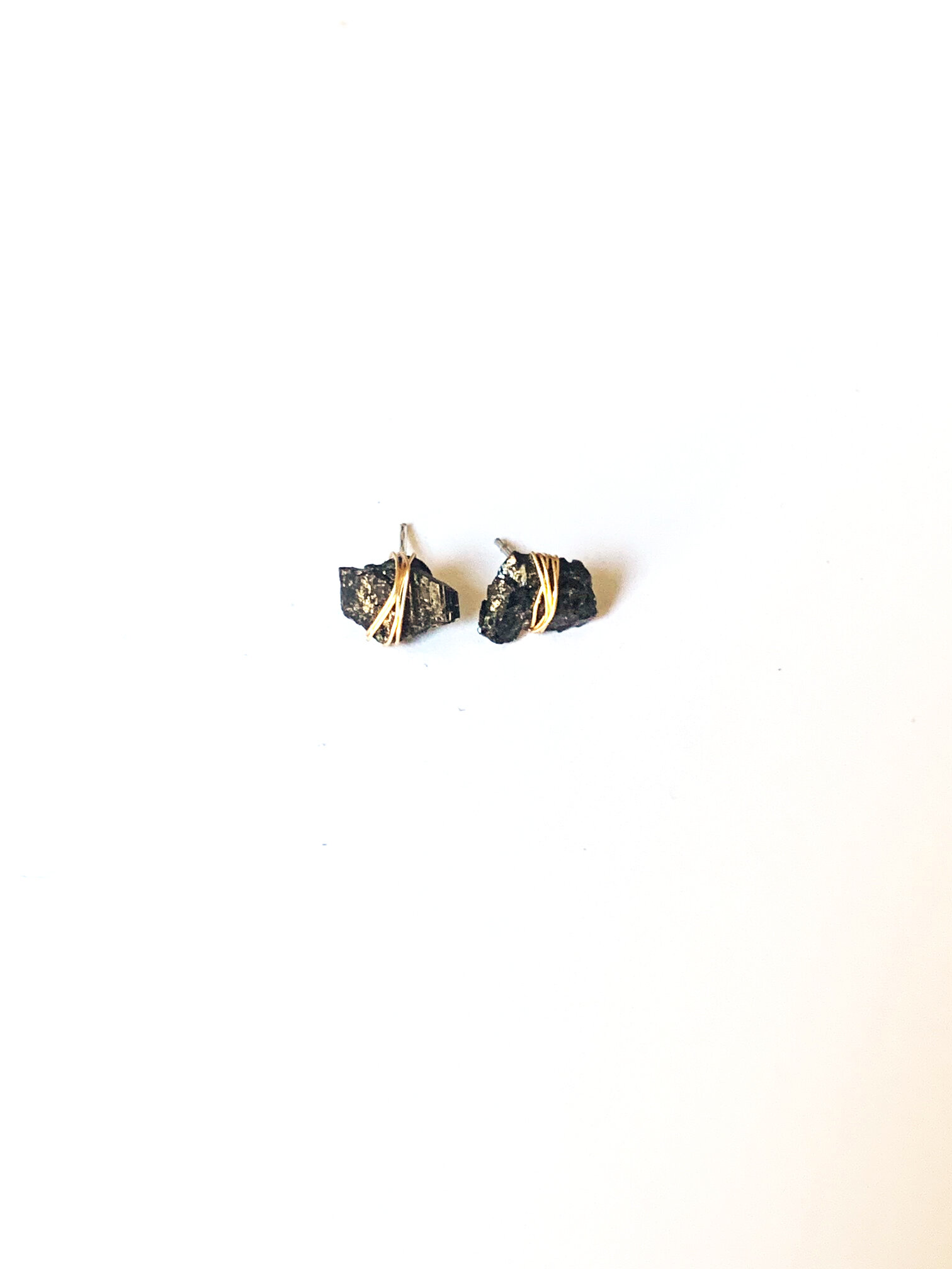 Black Tourmaline Wire Wrap Stud Earrings