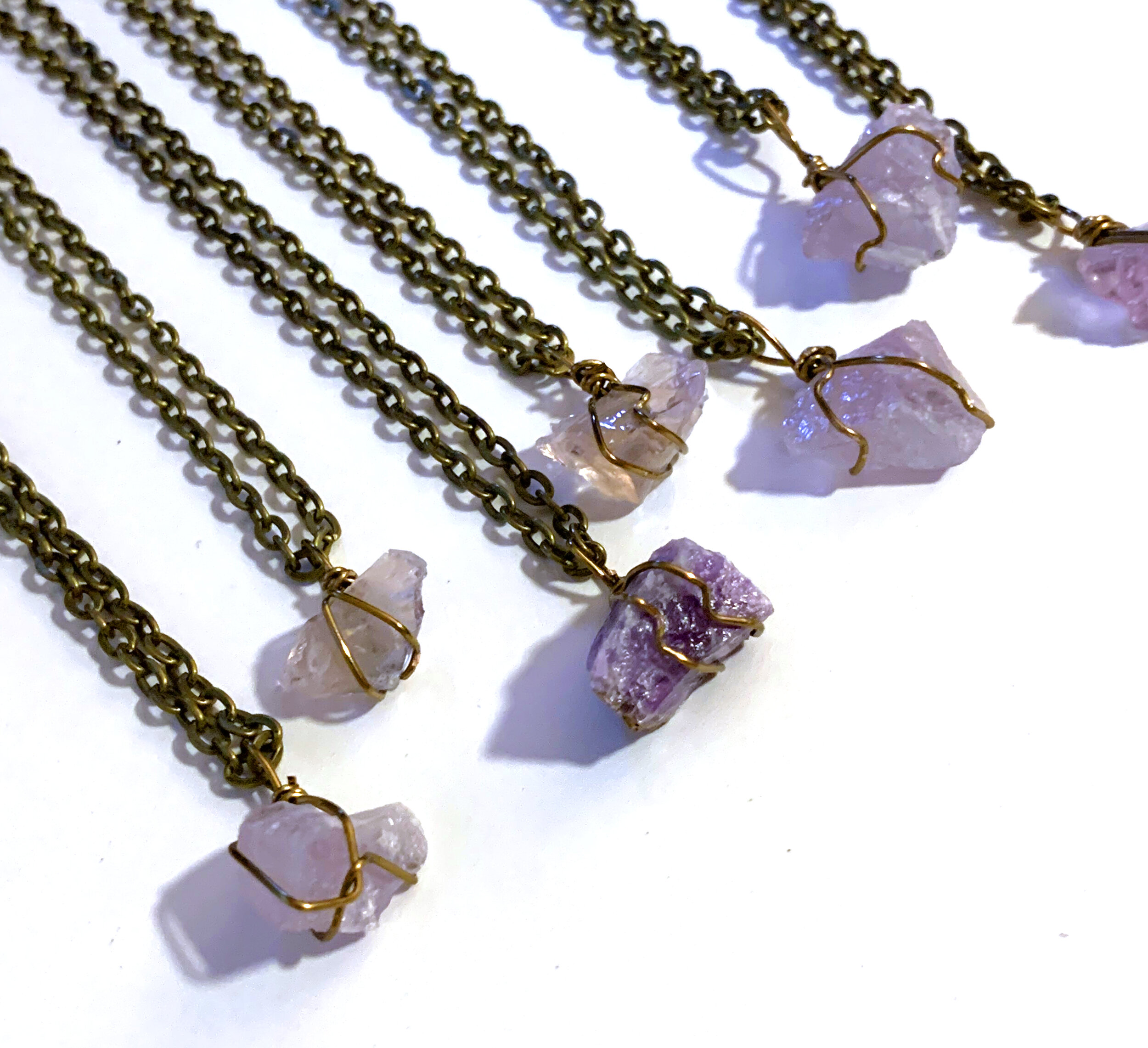 Raw Amethyst and Bronze Tiny Crystal Necklaces