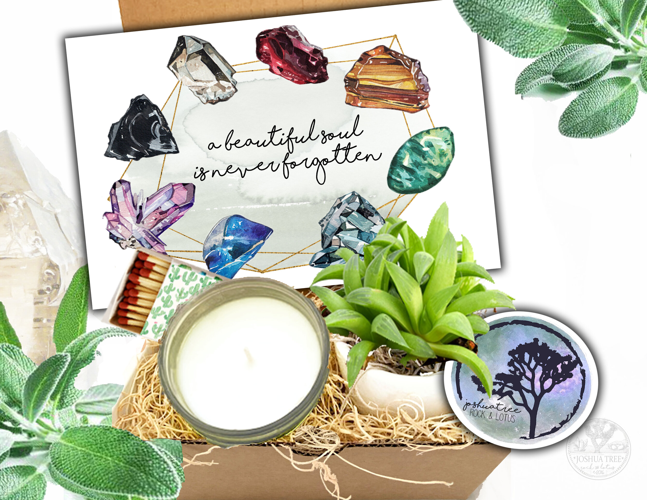 A Beautiful Soul Is Never Forgotten - Succulent, Card &amp; Candle Gift Box - Rock Circle