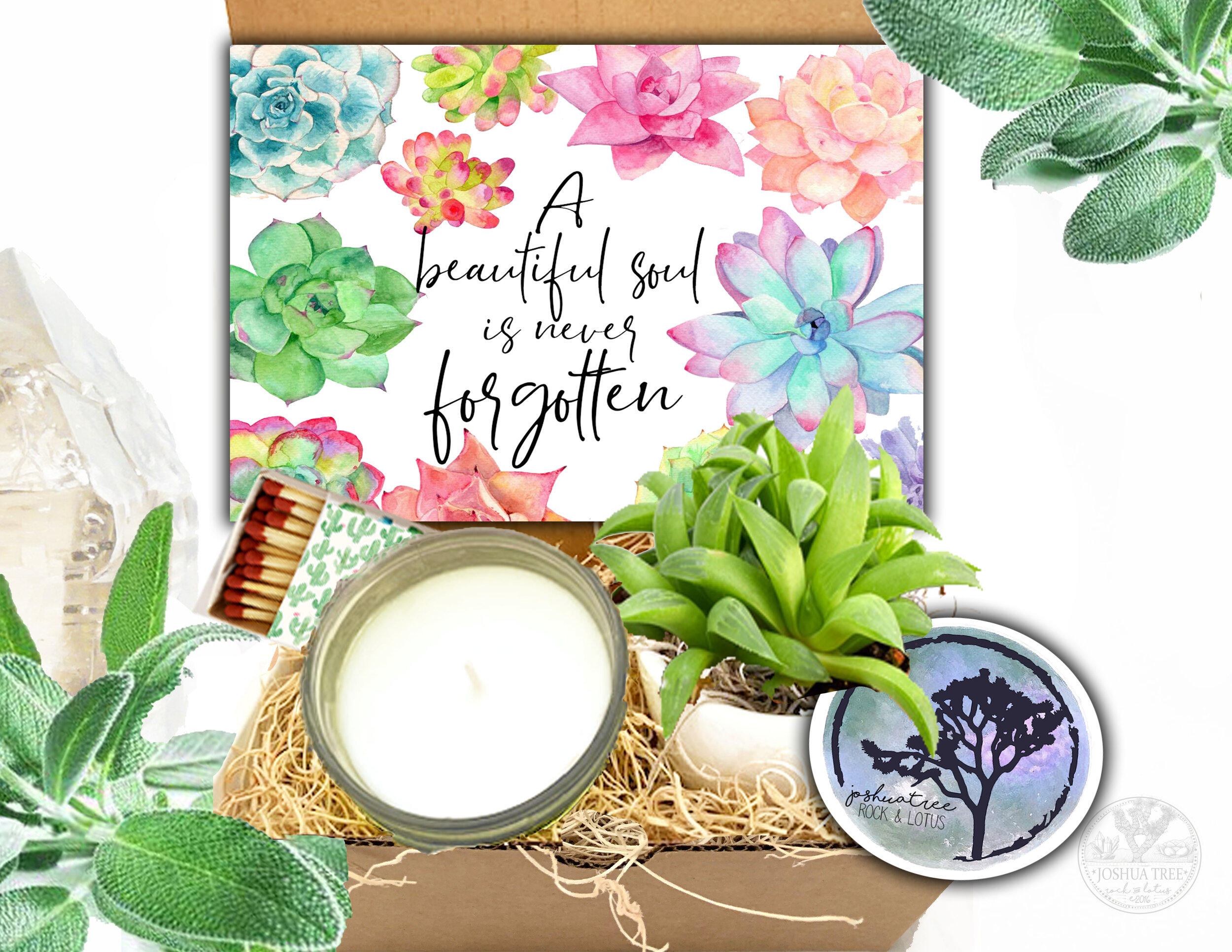 A Beautiful Soul Is Never Forgotten - Succulent, Card &amp; Candle Gift Box -Bright