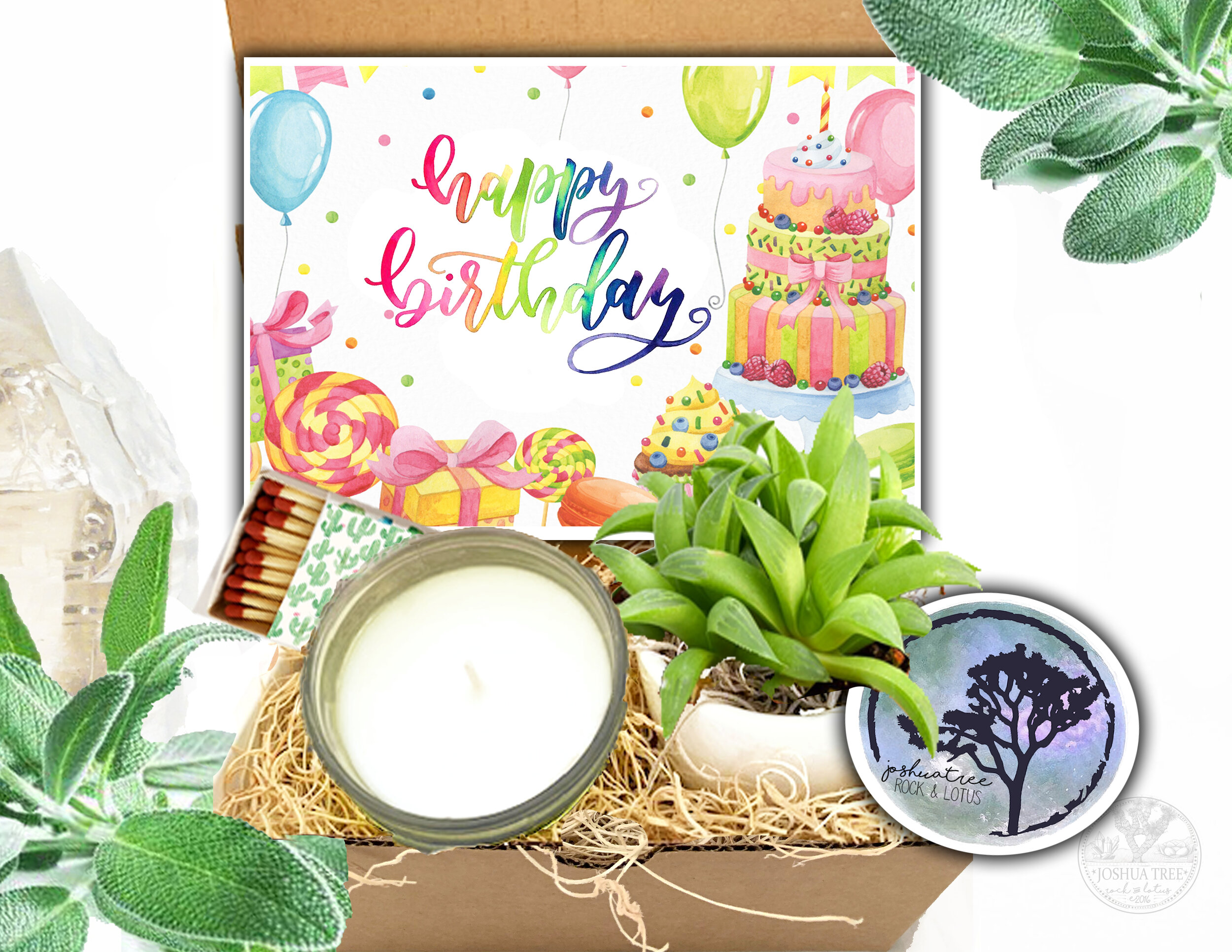 Happy Birthday - Succulent, Card &amp; Candle Gift Box   
