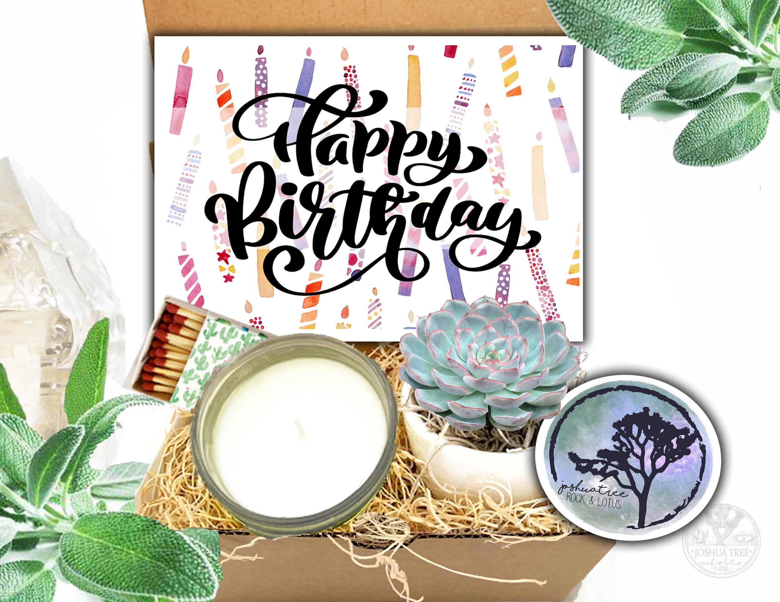 Happy Birthday - Succulent, Card &amp; Candle Gift Box  - Candles Card