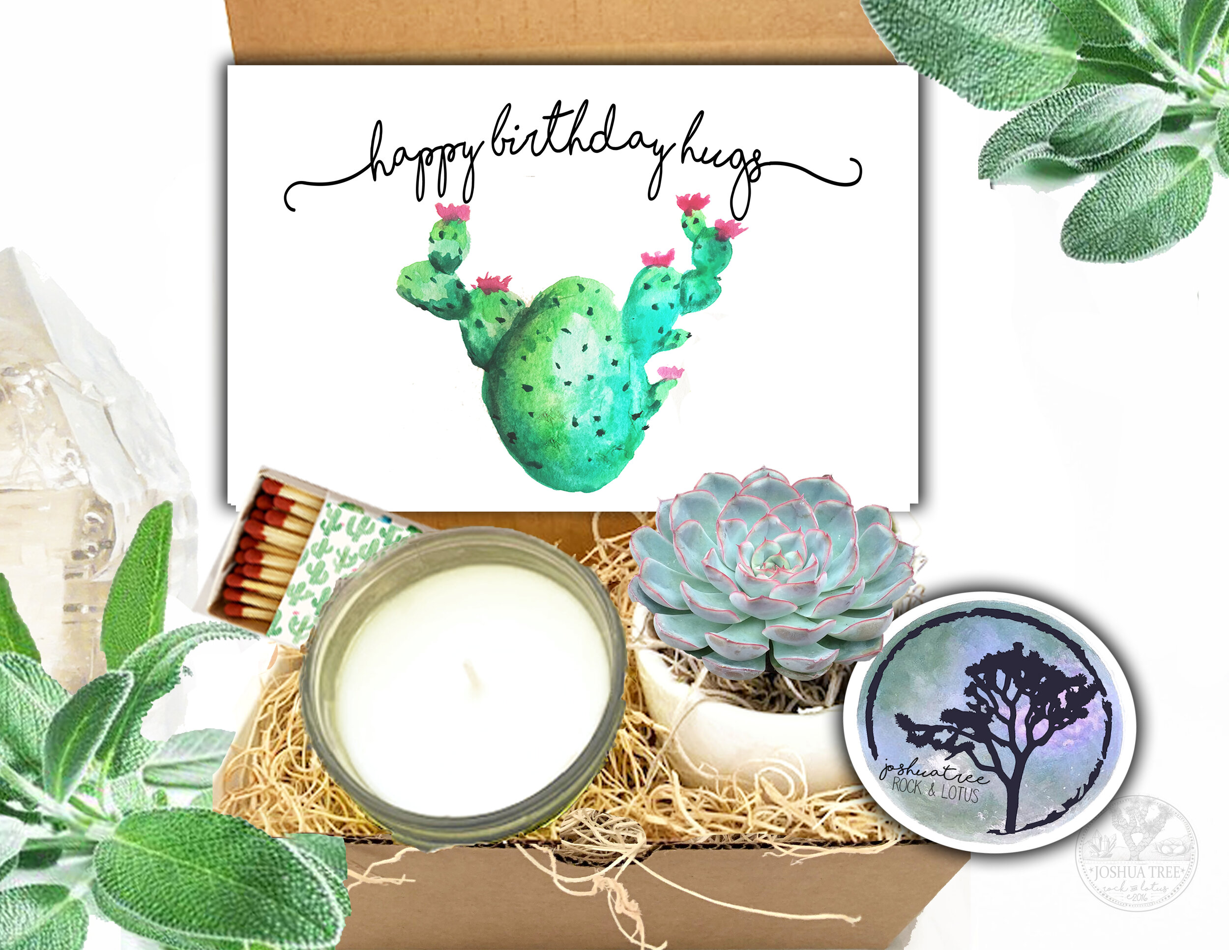 Happy Birthday Hugs- Succulent, Card &amp; Candle Gift Box   