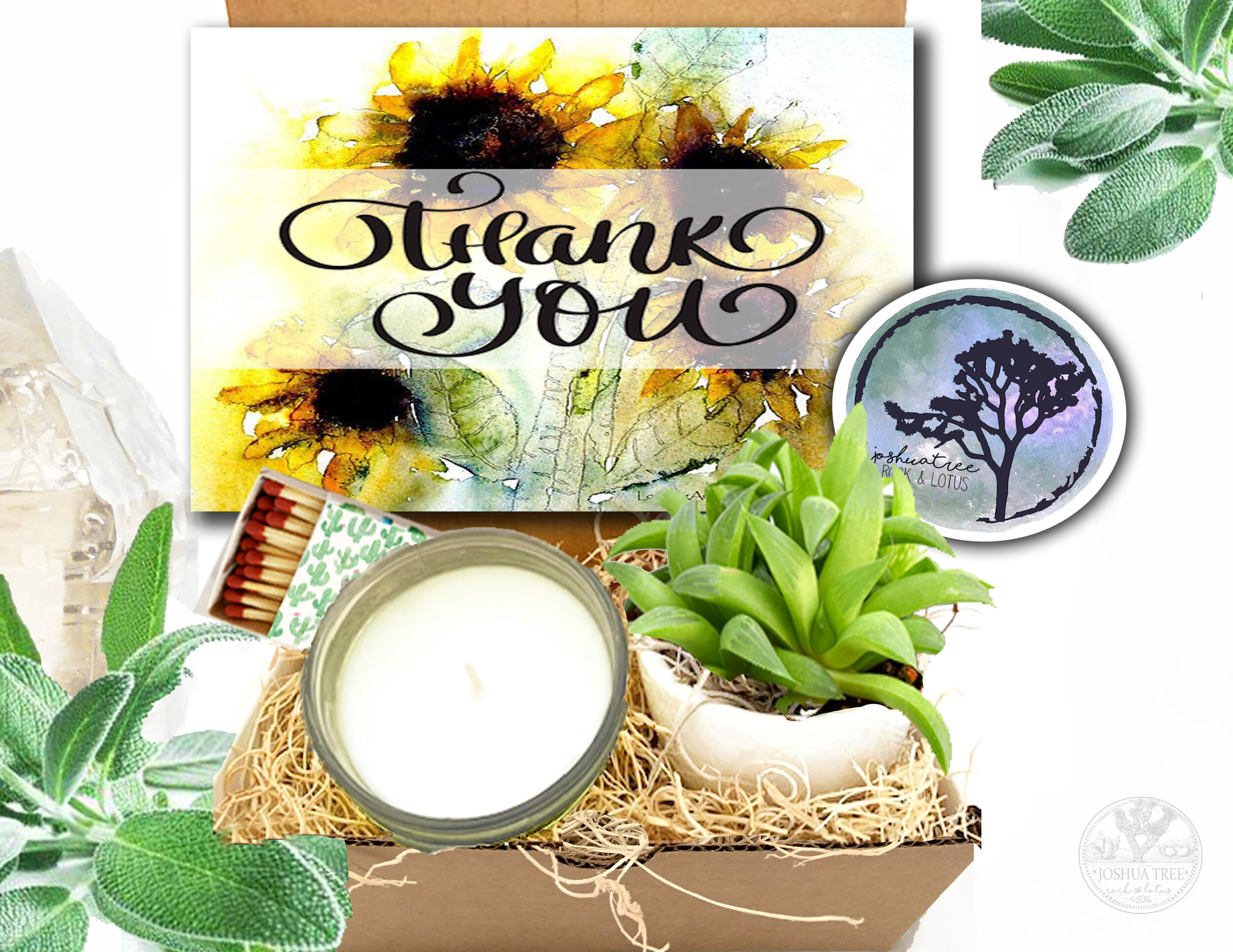 Thank You - Succulent, Card &amp; Candle Gift Box  - Sunflower Card