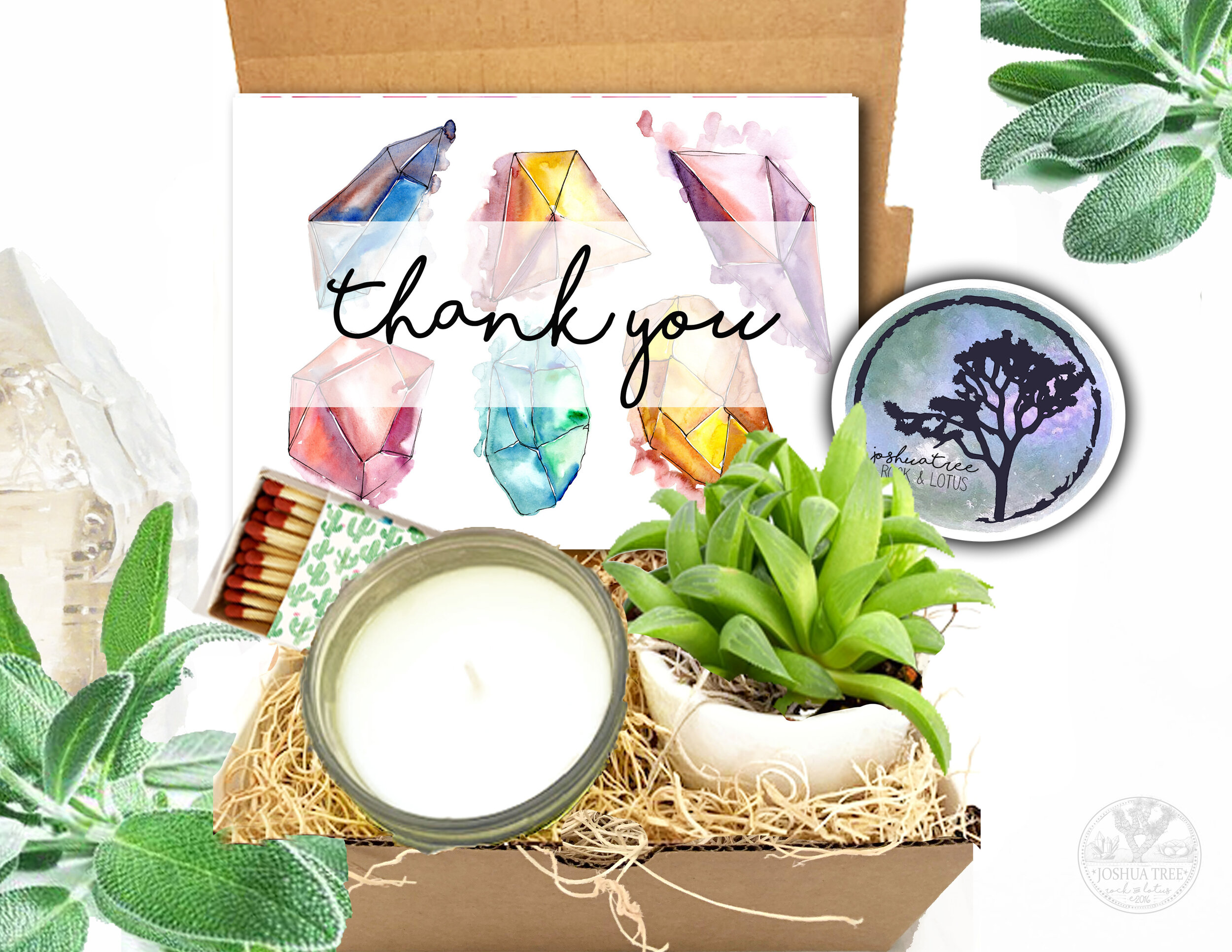 Thank You - Succulent, Card &amp; Candle Gift Box     (Gems Card)