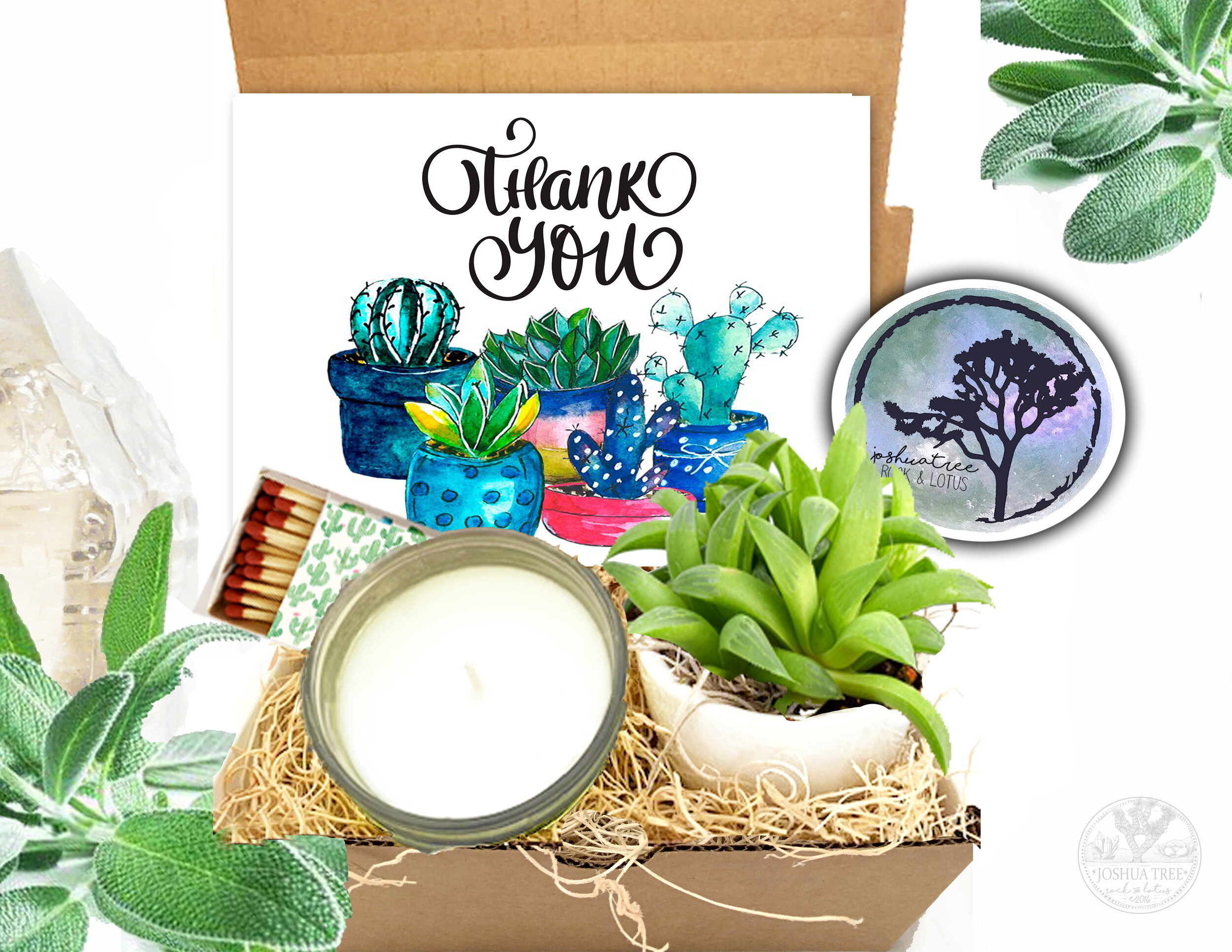 Thank You - Succulent, Card &amp; Candle Gift Box     (Cactus Cluster Card)