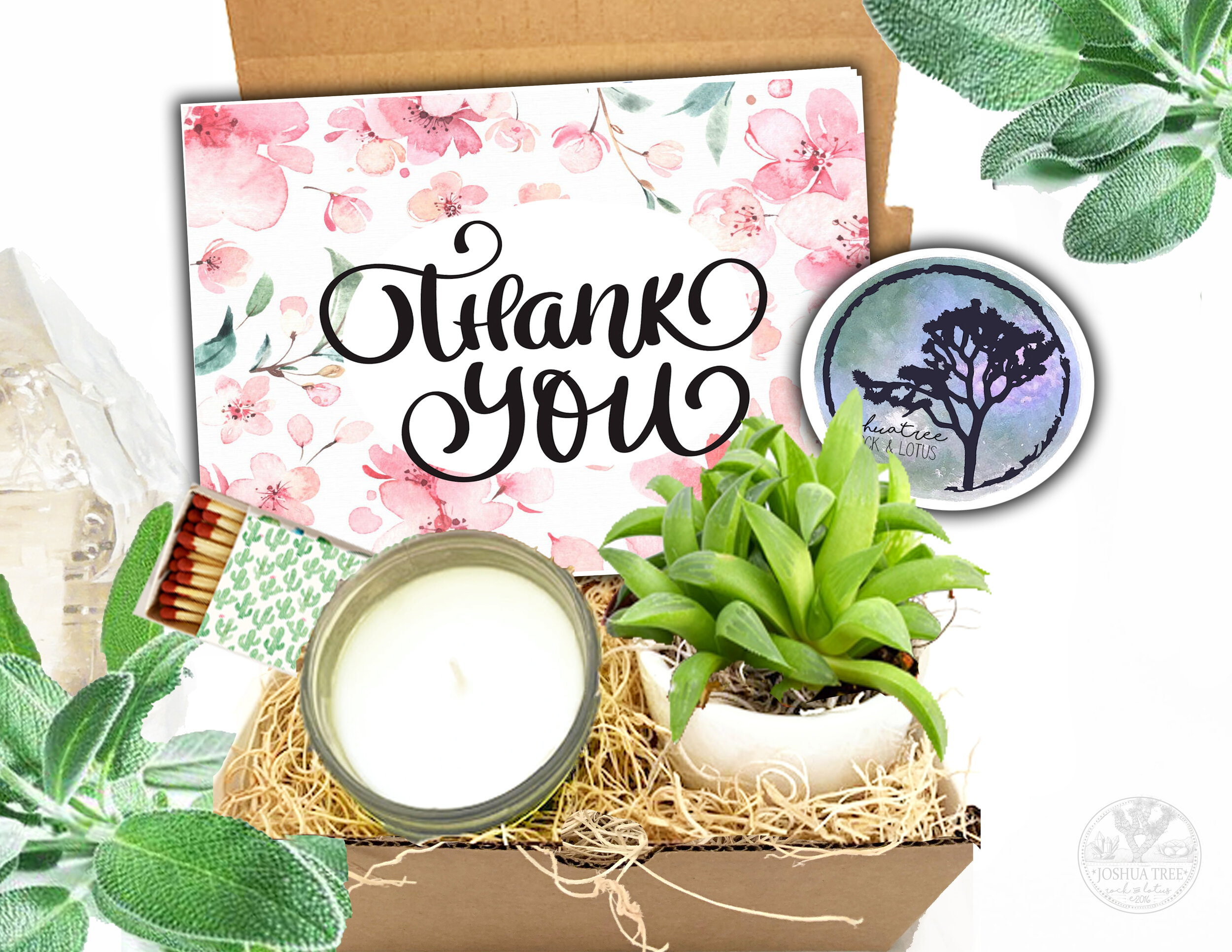 Thank You - Succulent, Card &amp; Candle Gift Box     (Cherry Blossom)