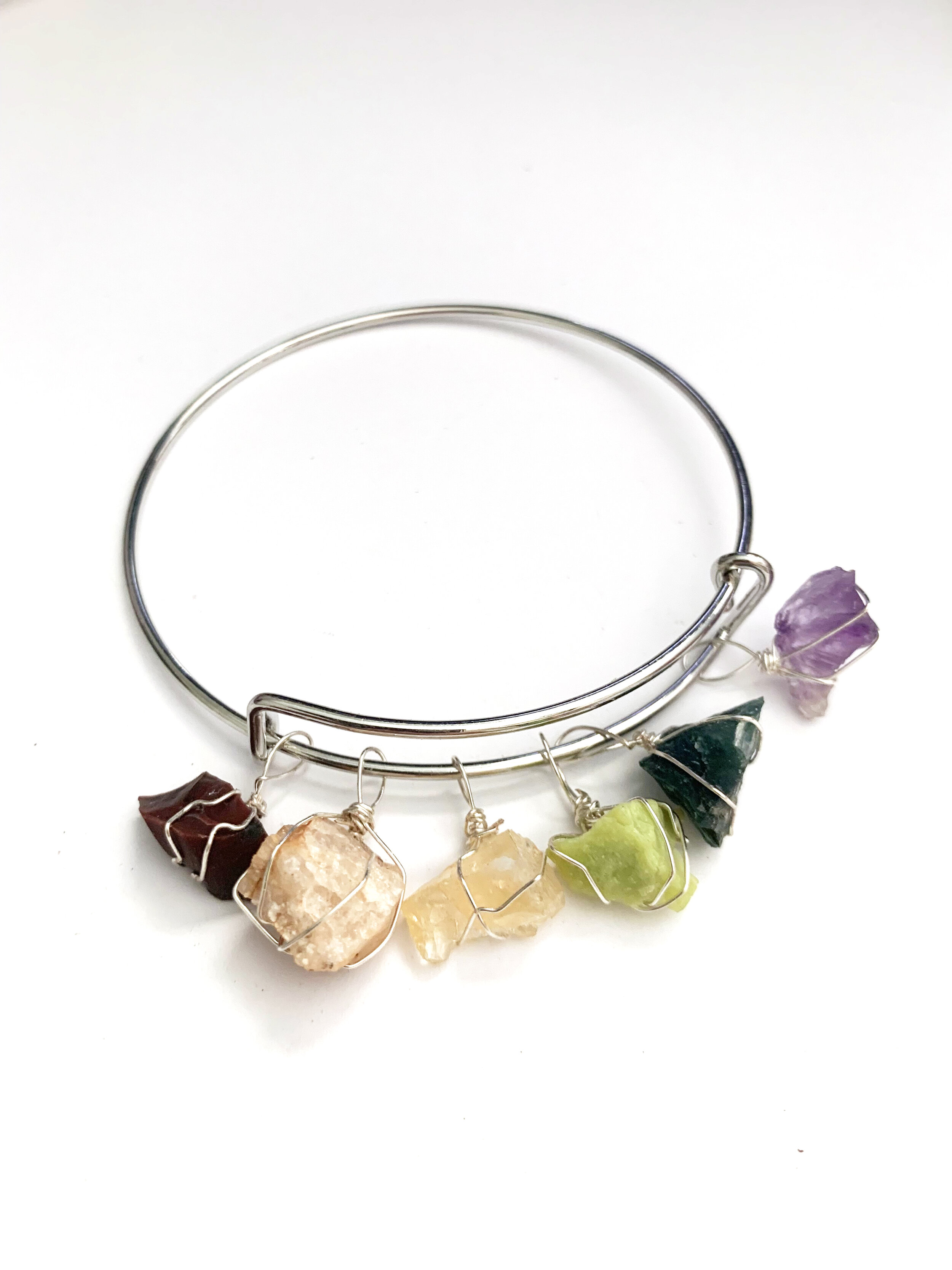 Rainbow Genuine Gemstone Charm Bracelet