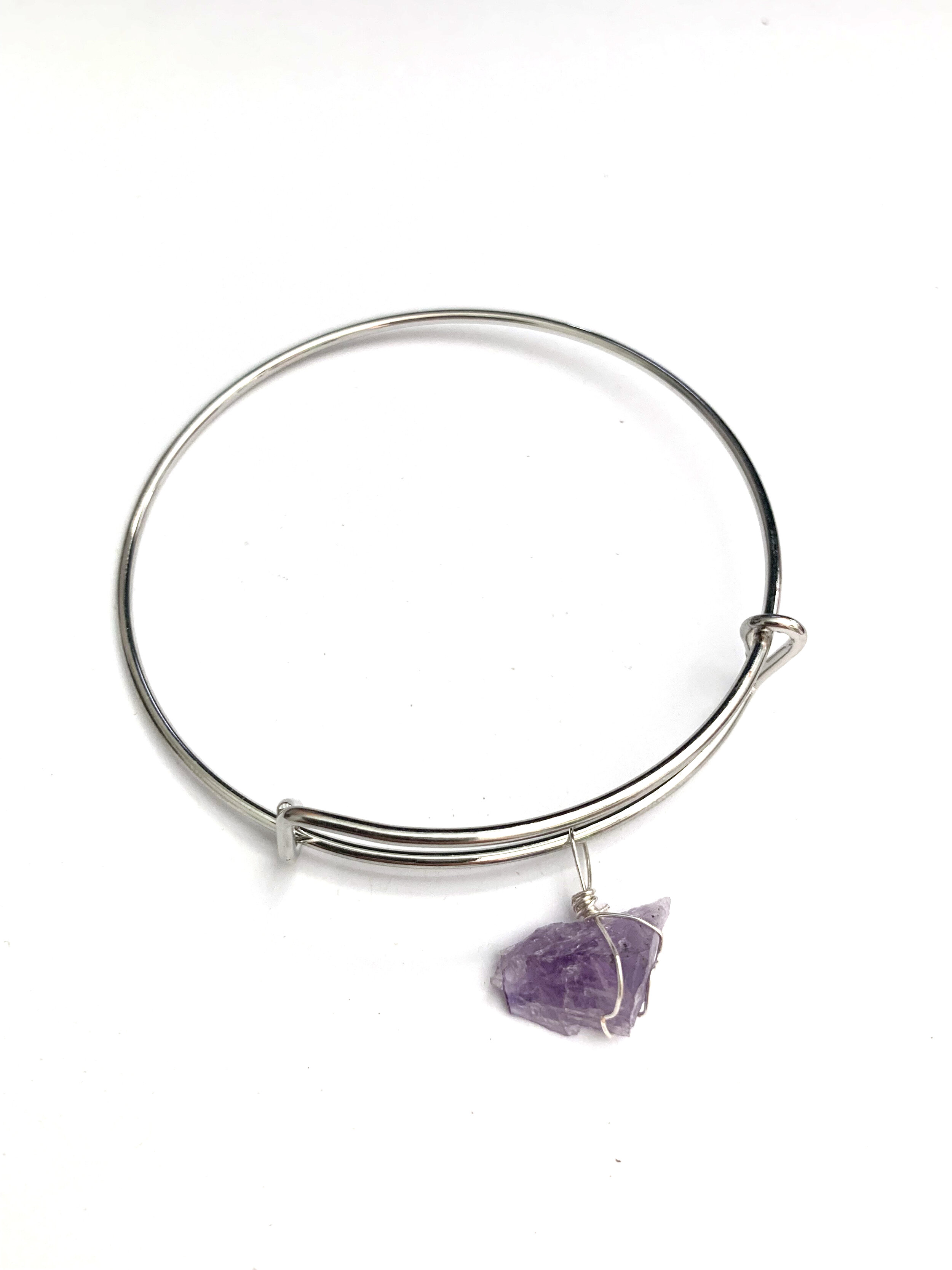 Silver and Amethyst Charm Bangle Bracelet