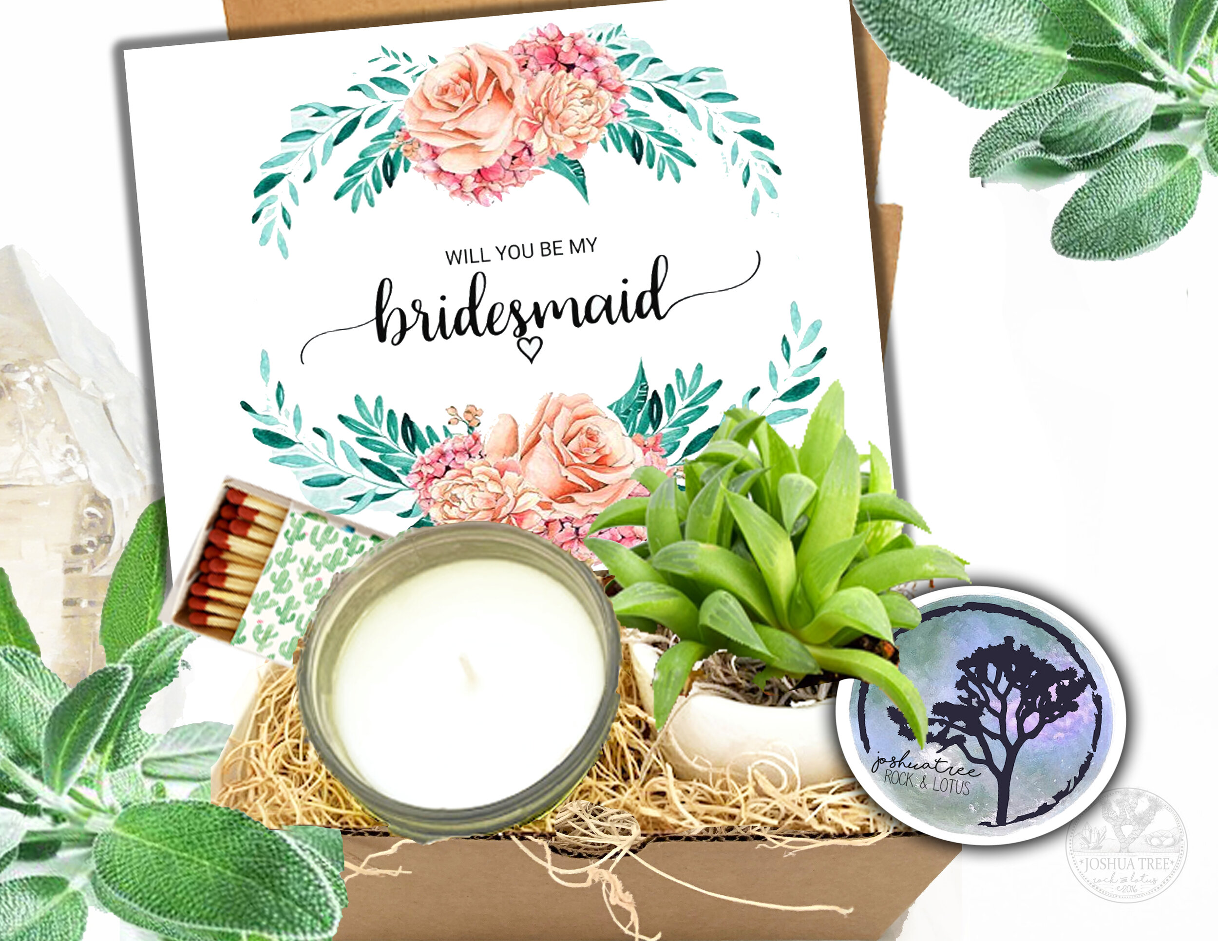 Bridesmaid Proposal Box- Succulent, Card &amp; Candle Gift Box    