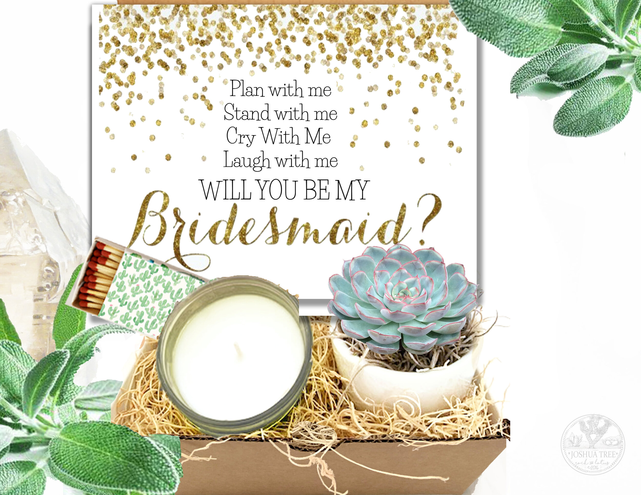"Plan With Me" Bridesmaid Proposal Box- Succulent, Card &amp; Candle Gift Box   