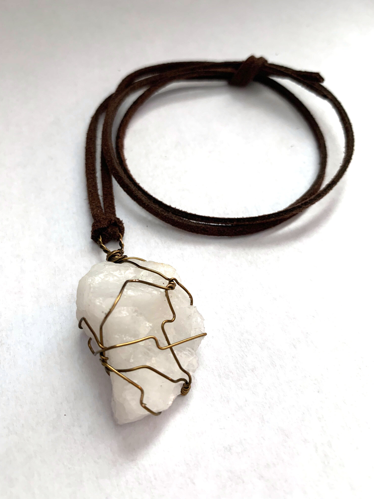 Joshua Tree Milky Quartz Necklace on Vegan Leather Cord