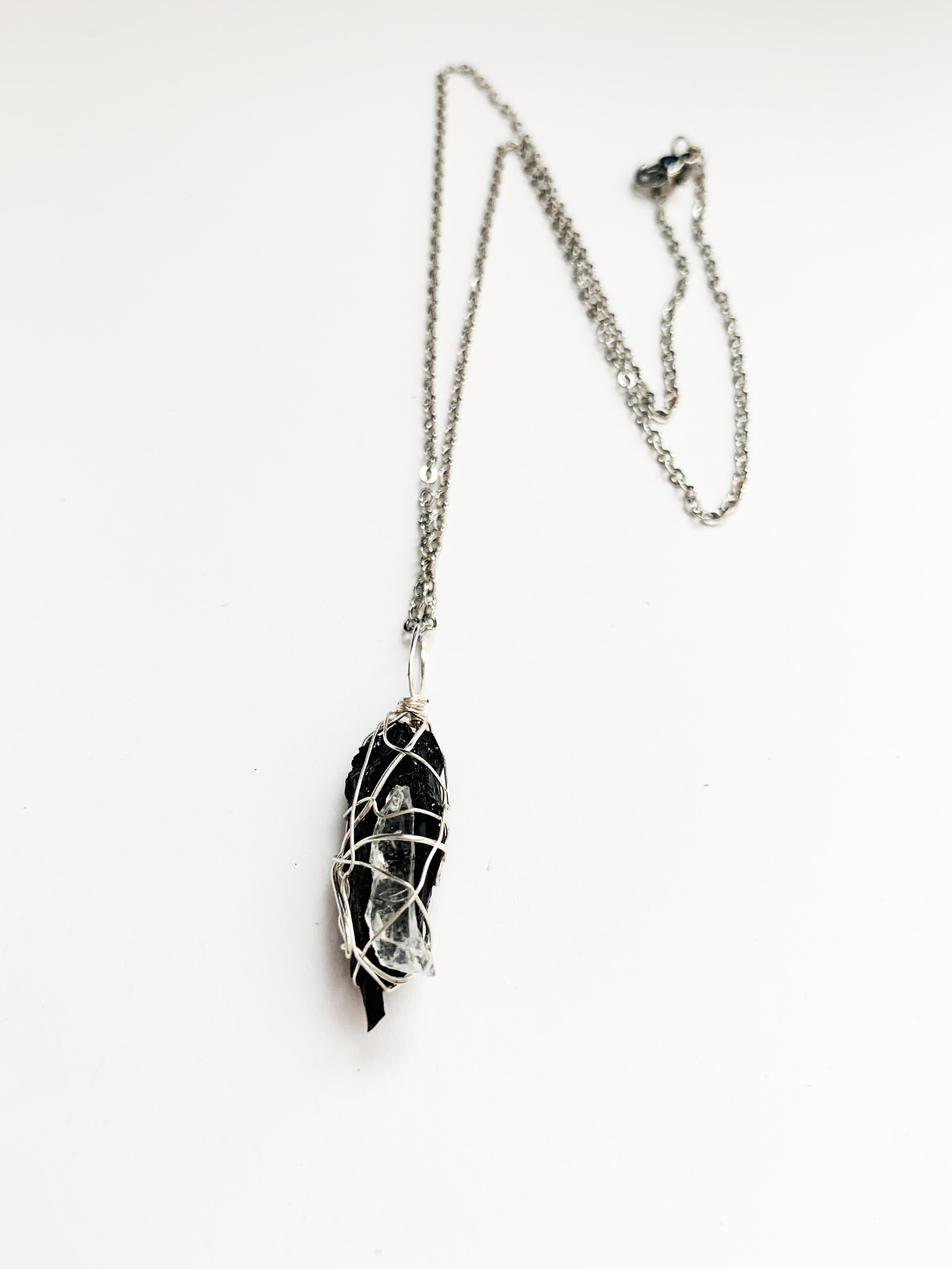 Black Tourmaline and Quartz Crystal Necklace