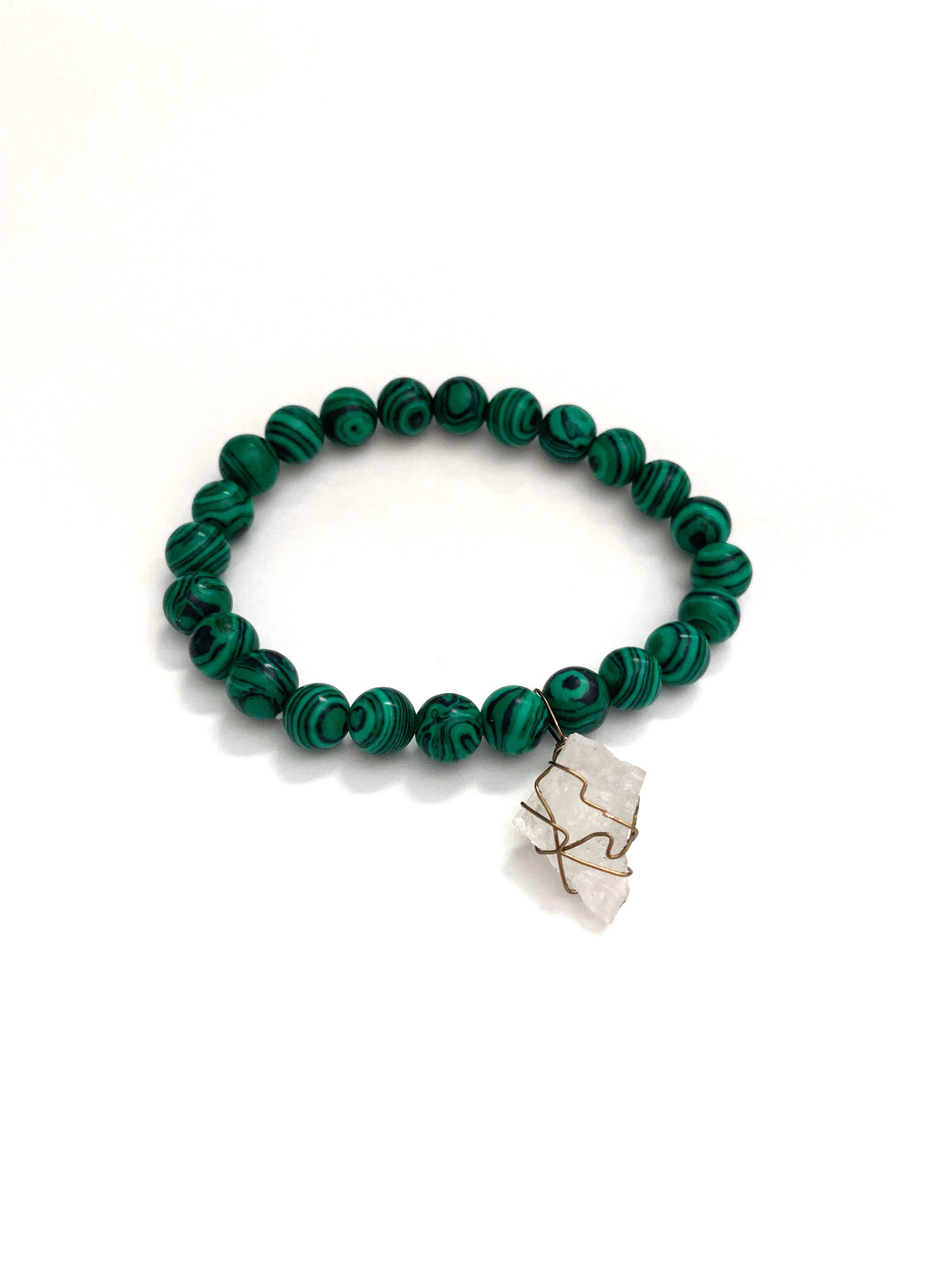 Crystal Pendant Green Swirl Beaded Mala Bracelet