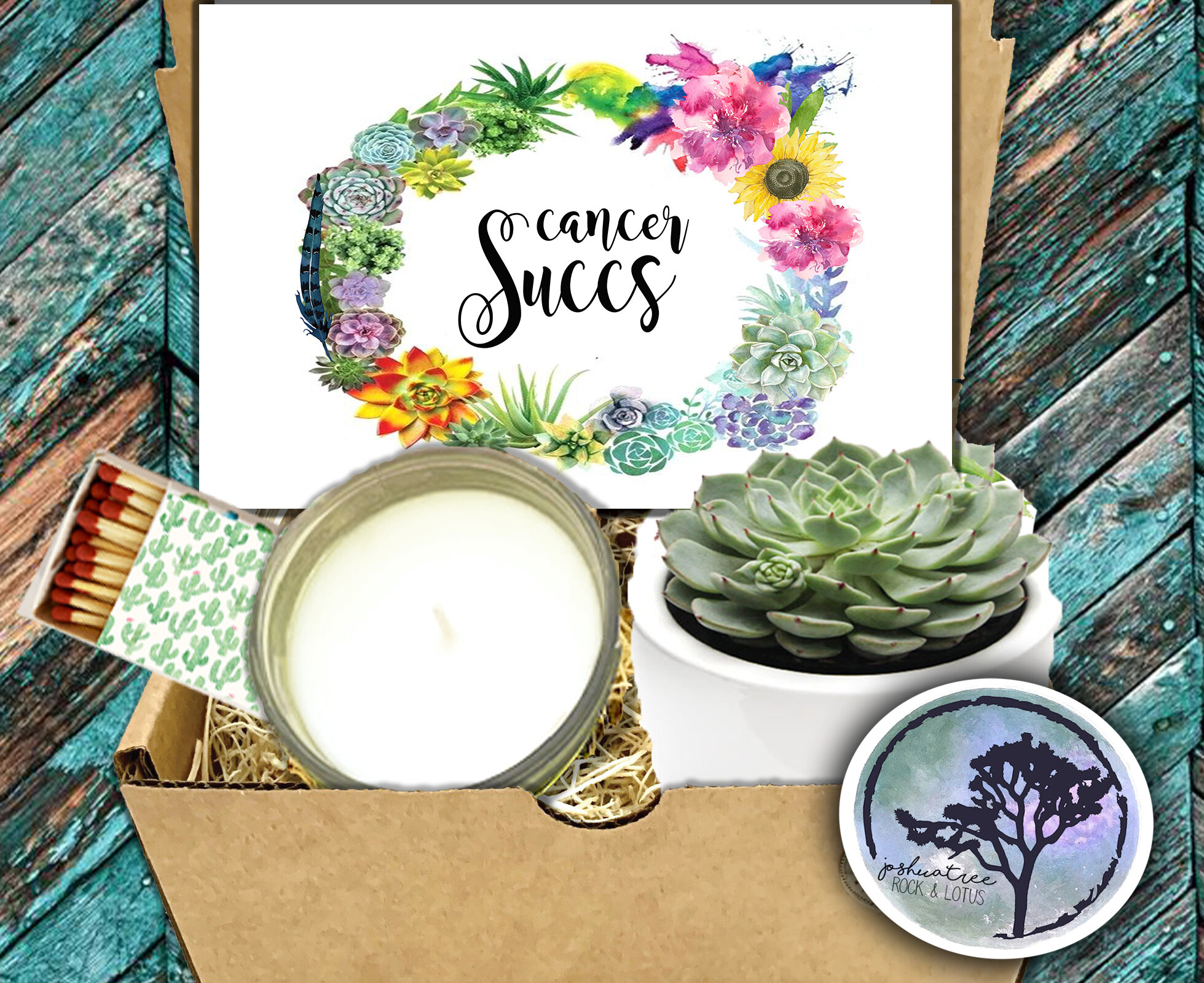 Cancer Succs - Succulent, Card &amp; Candle Gift Box    