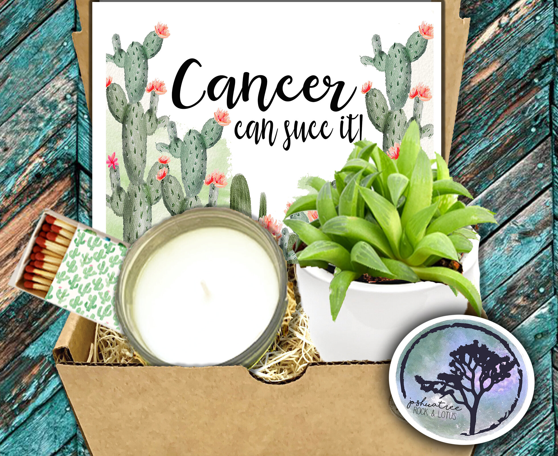 Cancer Can Succ It - Succulent, Card &amp; Candle Gift Box    