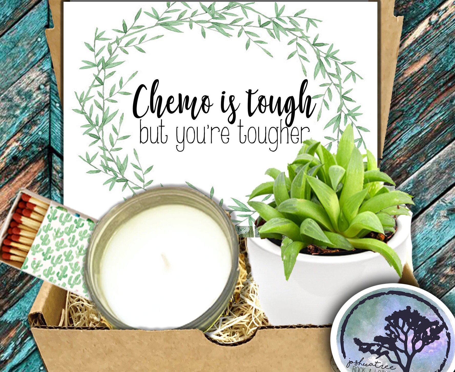 Chemo is tough but you're tougher - Succulent, Card &amp; Candle Gift Box      