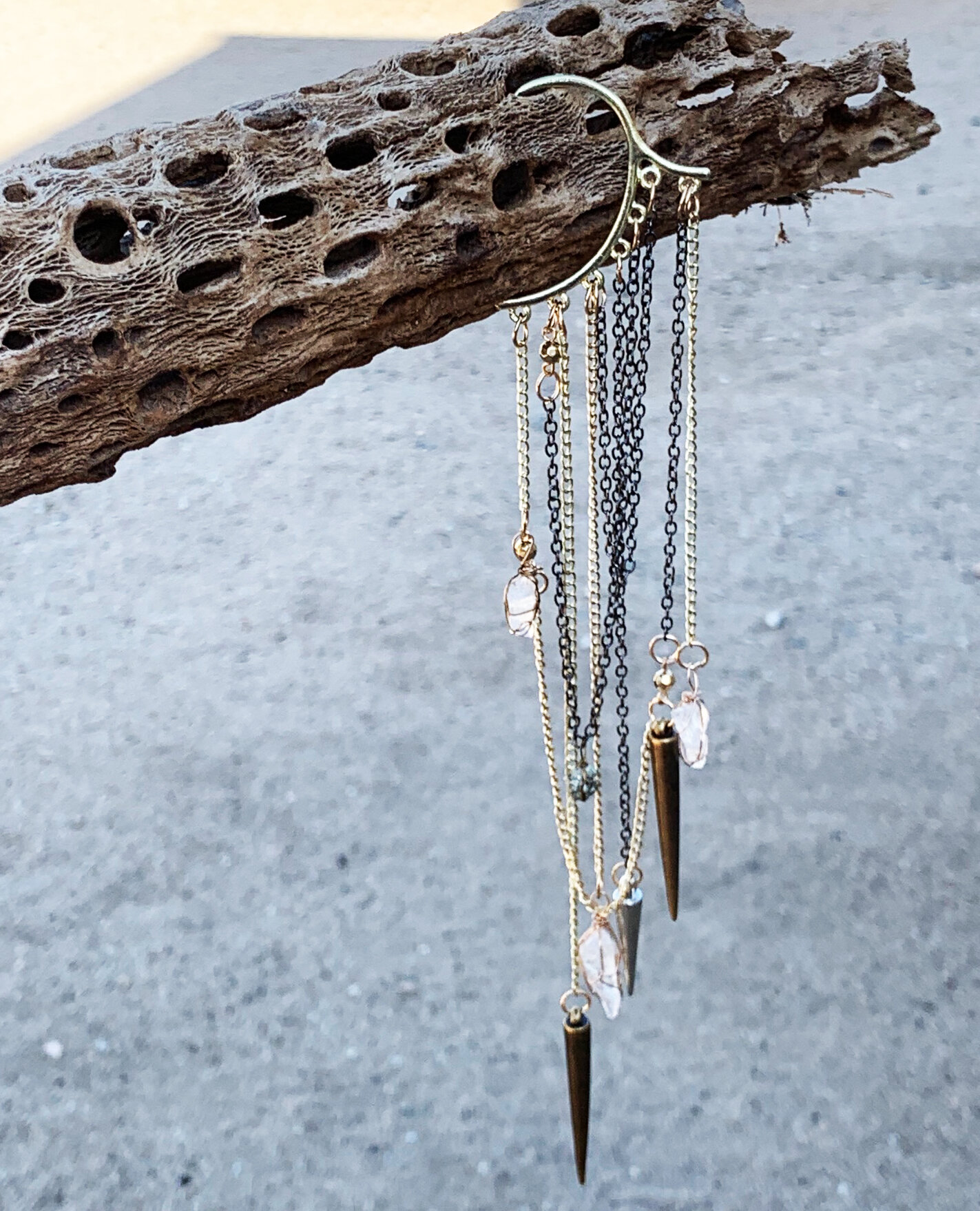 Joshua Tree Quartz Crystal and Spikes Cuff Earring