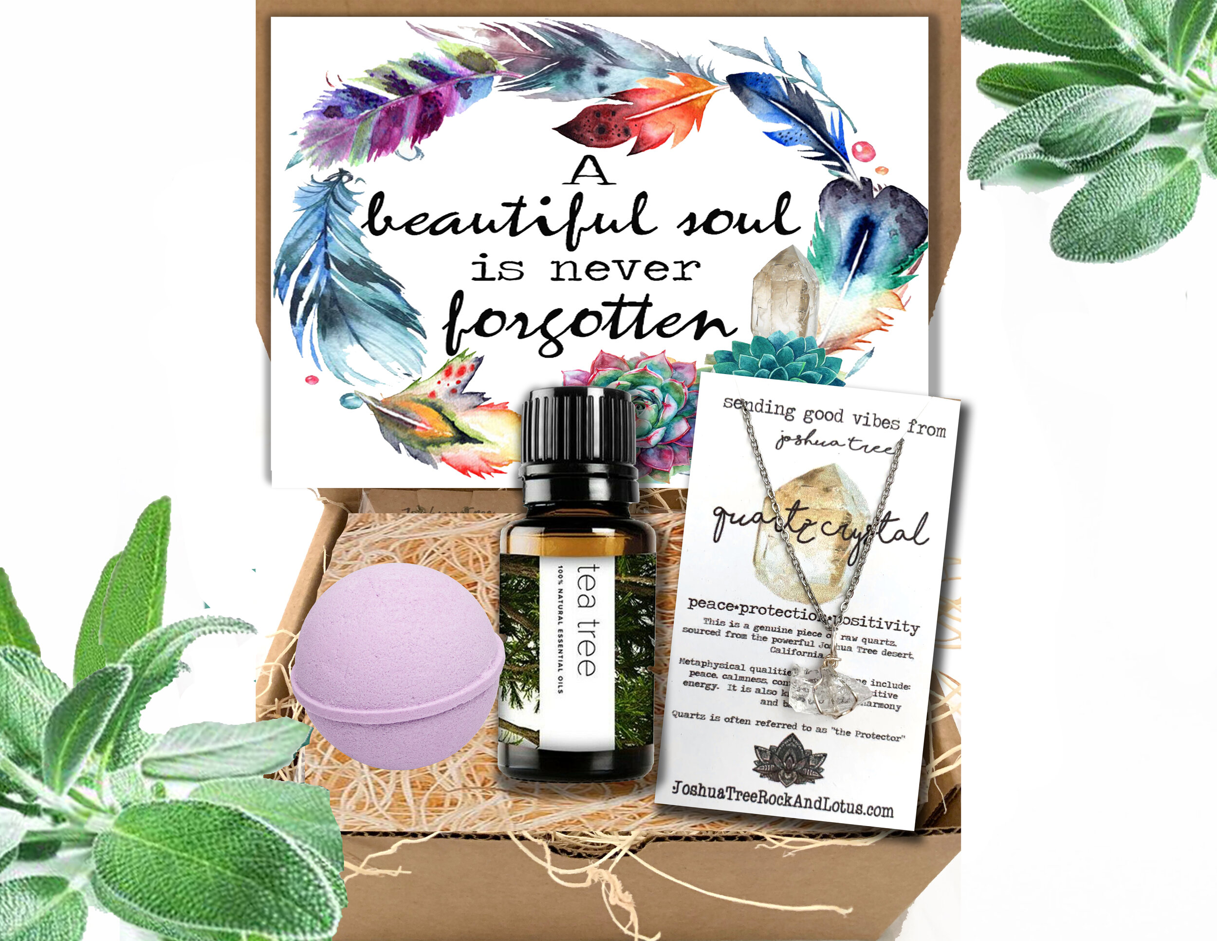  A beautiful Soul is Never Forgotten - Necklace, Essential Oil and Bath Bomb Set