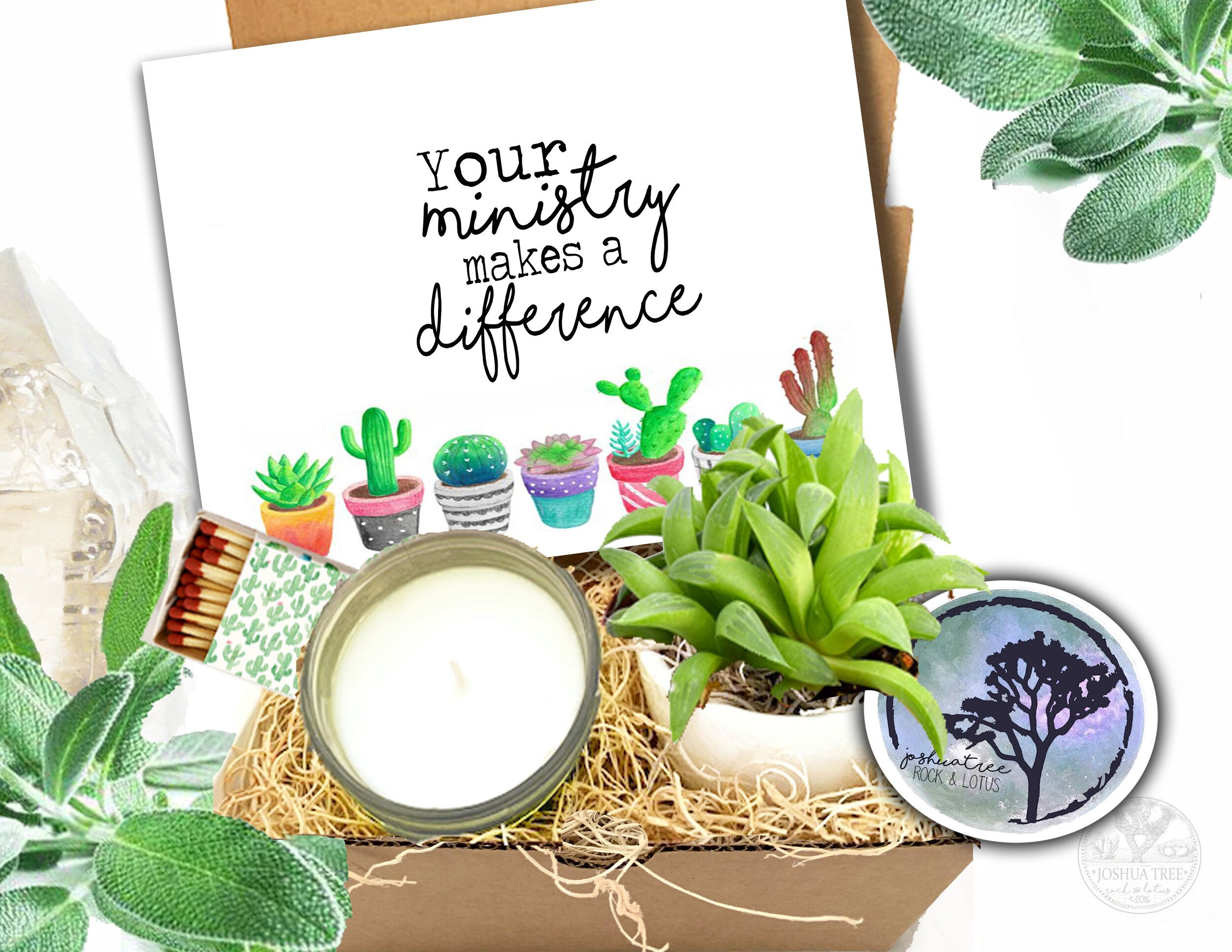 Your Ministry Makes a Difference - Succulent, Card &amp; Candle Gift Box   