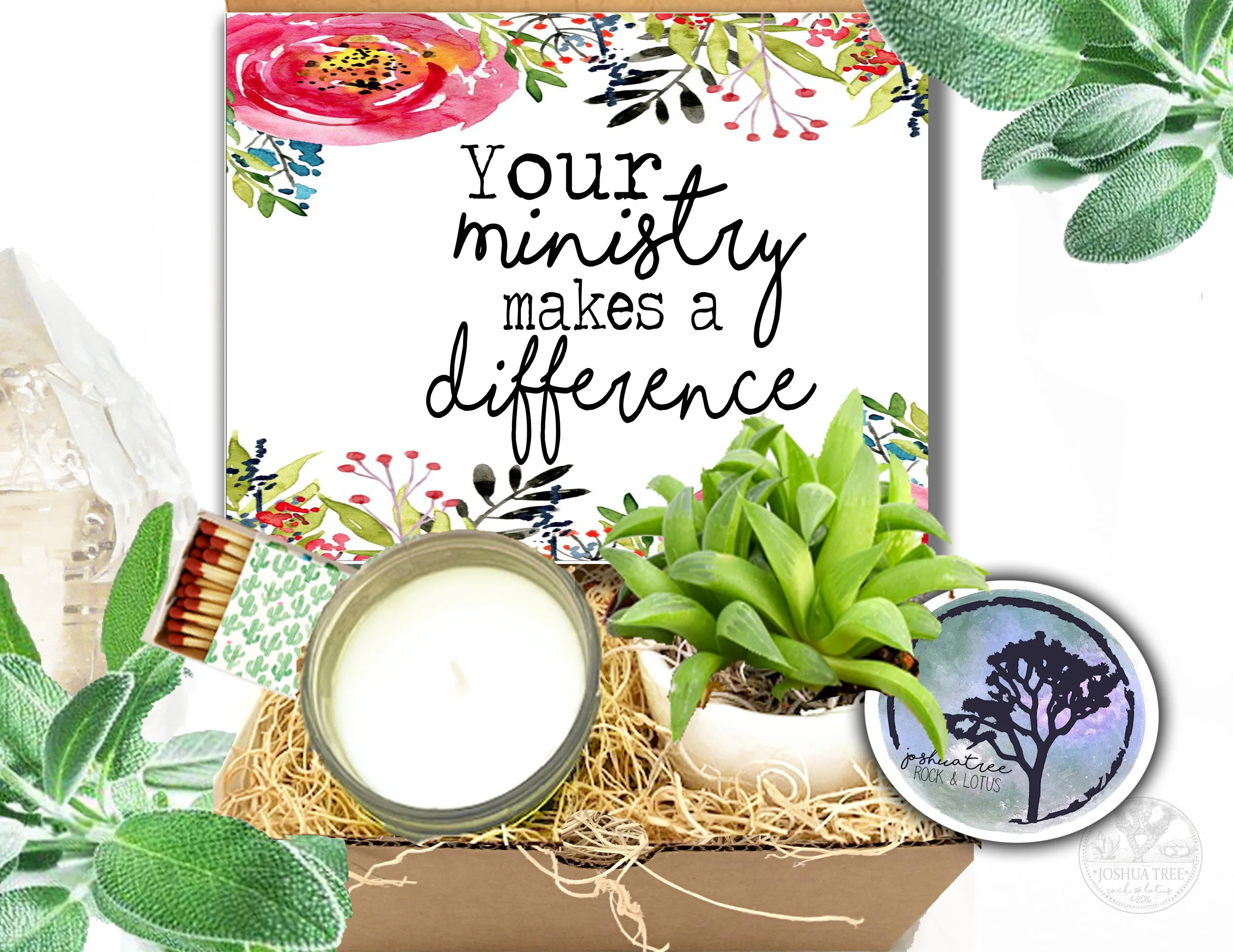 Your Ministry Makes a Difference - Succulent, Card &amp; Candle Gift Box   