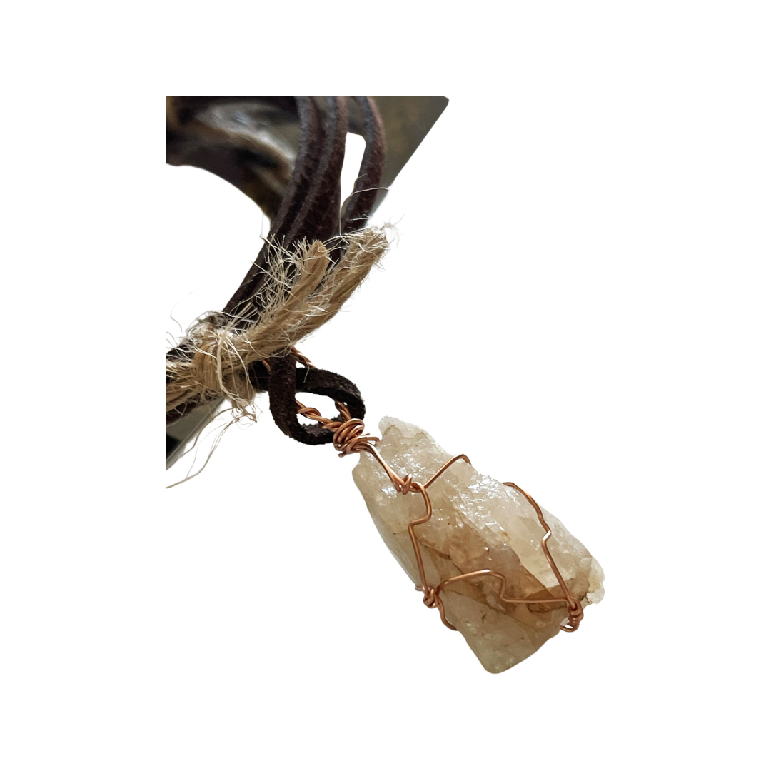 Unisex Joshua Tree Quartz Necklace on Vegan leather
