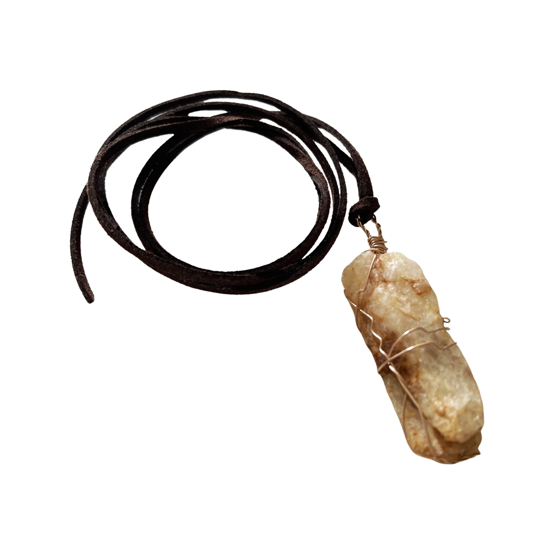 Unisex Joshua Tree Quartz Pendant Necklace on Vegan Leather Cord