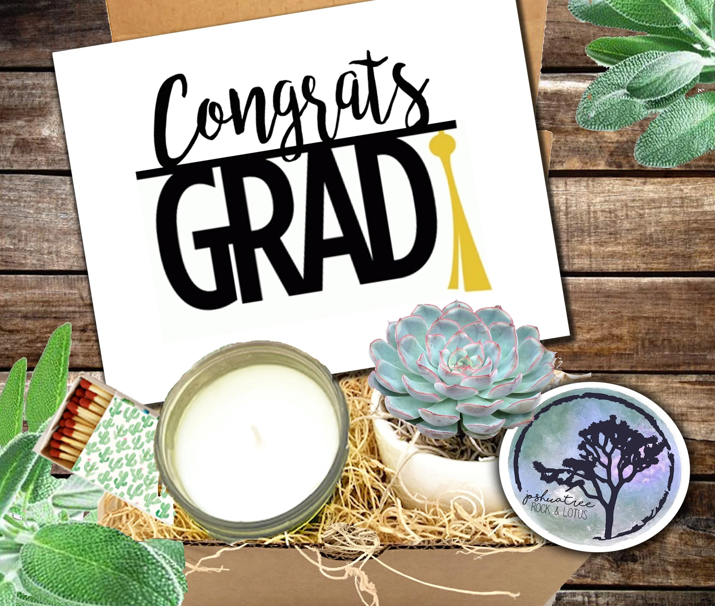 Congratulations Grad -  Succulent, Card &amp; Candle Gift Box    