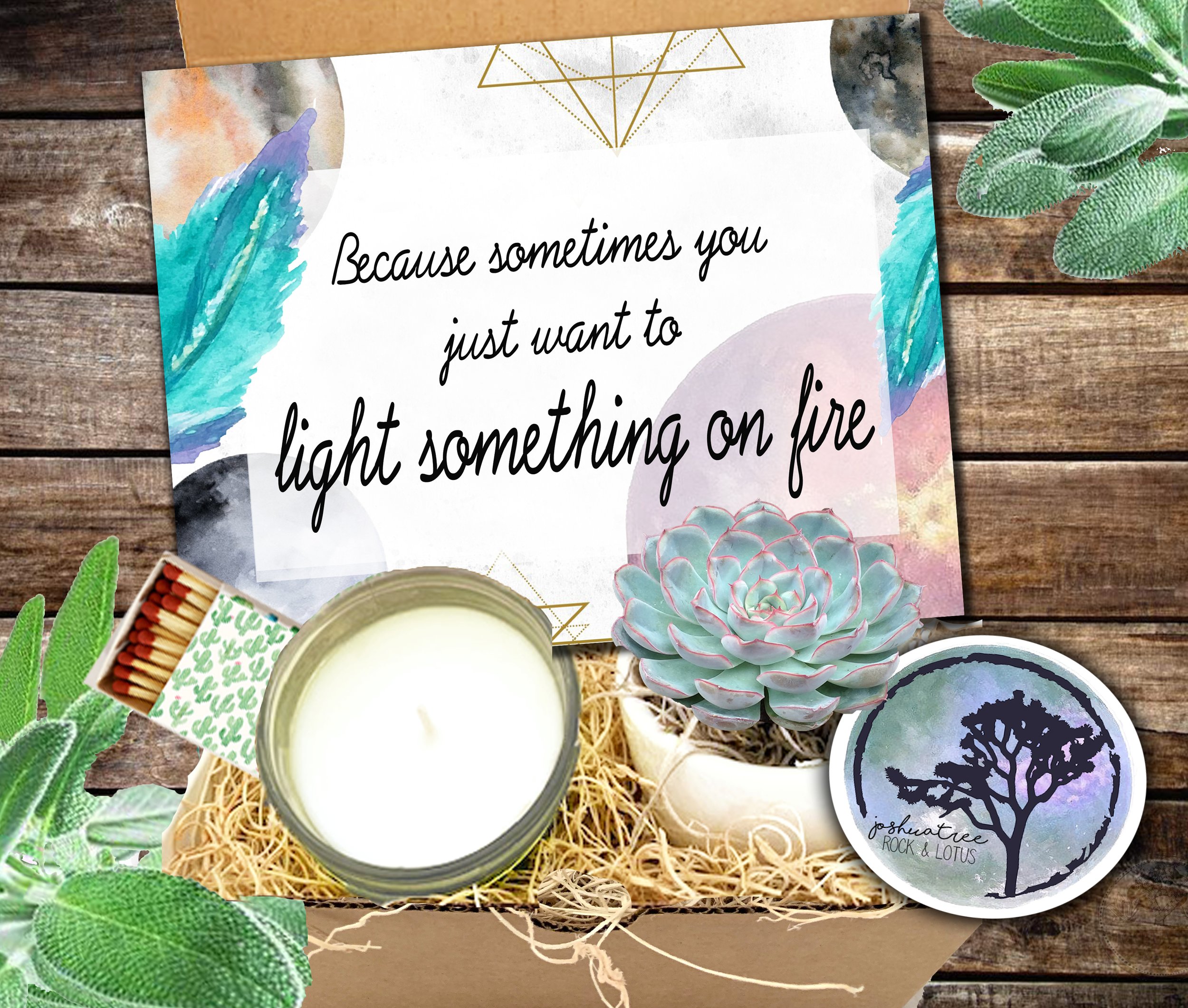 Sometimes You Just Want to Light Something on Fire  - Succulent, Card &amp; Candle Gift Box    